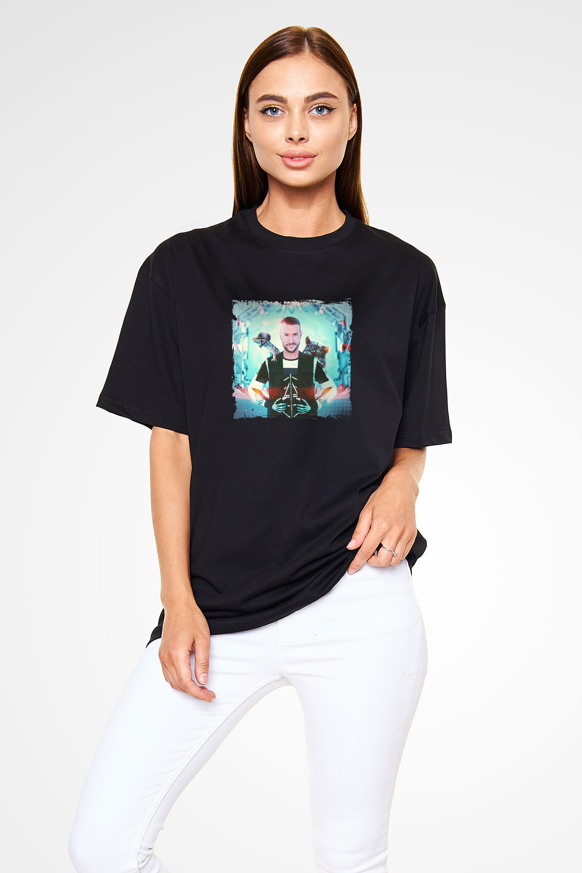 Don Diablo Baskılı Unisex Oversize Siyah Tişört