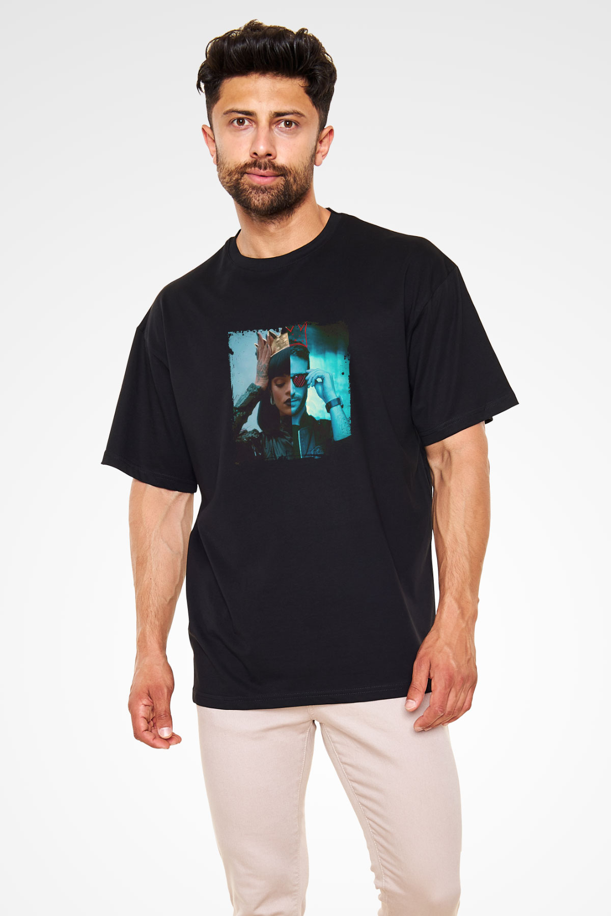 Don Diablo Baskılı Unisex Oversize Siyah Tişört