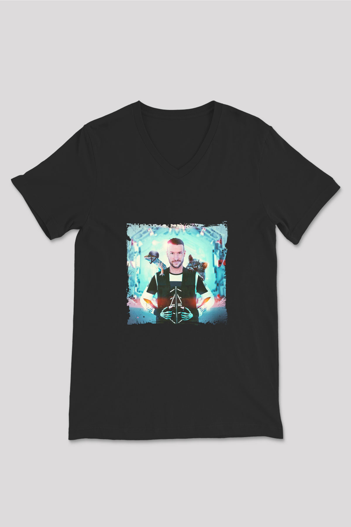 Don Diablo Baskılı Unisex Siyah V Yaka Tişört
