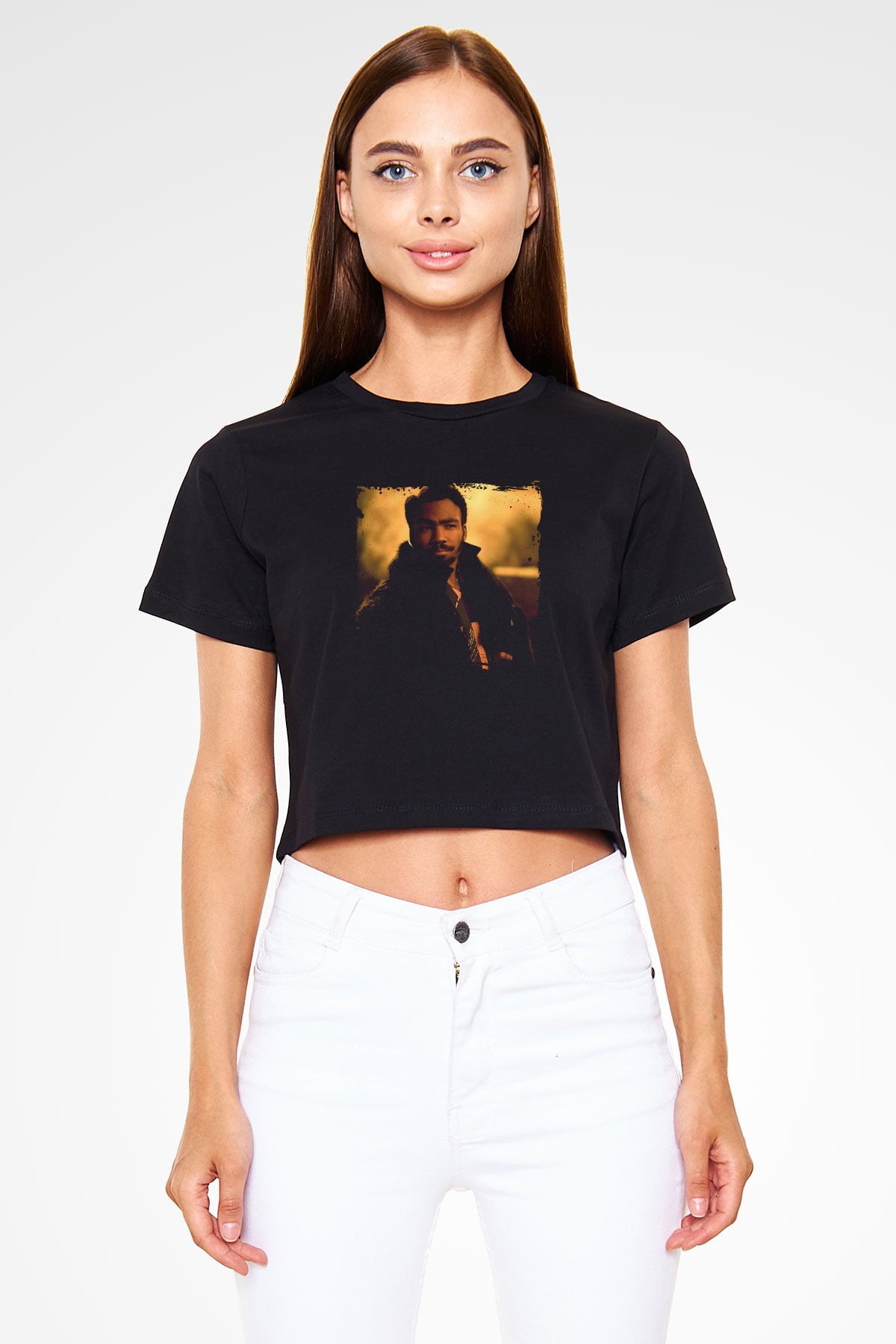 Donald Glover Baskılı Crop Top Siyah Kadın Tişört