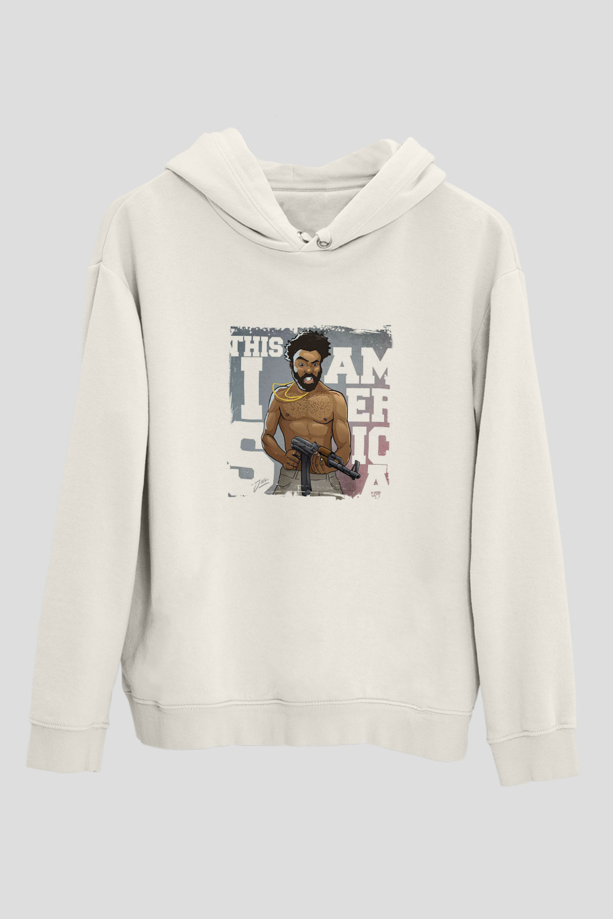 Donald Glover Baskılı Unisex Beyaz Kapüşonlu Sweatshirt