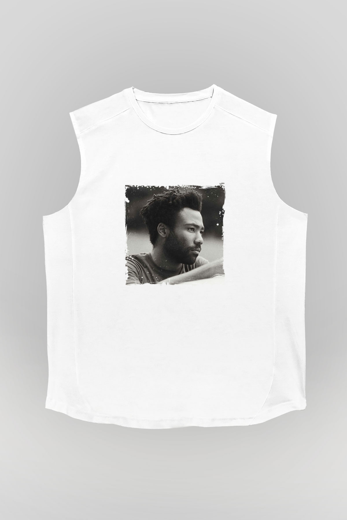 Donald Glover Baskılı Unisex Beyaz Kolsuz Tişört