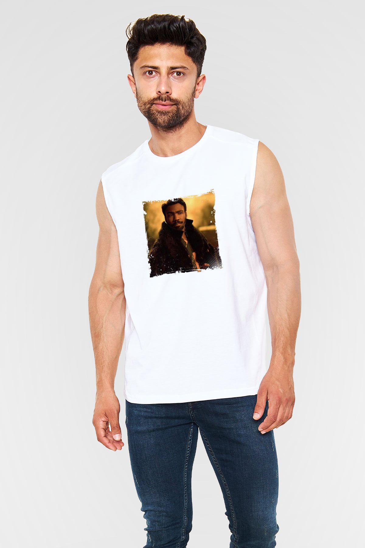 Donald Glover Baskılı Unisex Beyaz Kolsuz Tişört
