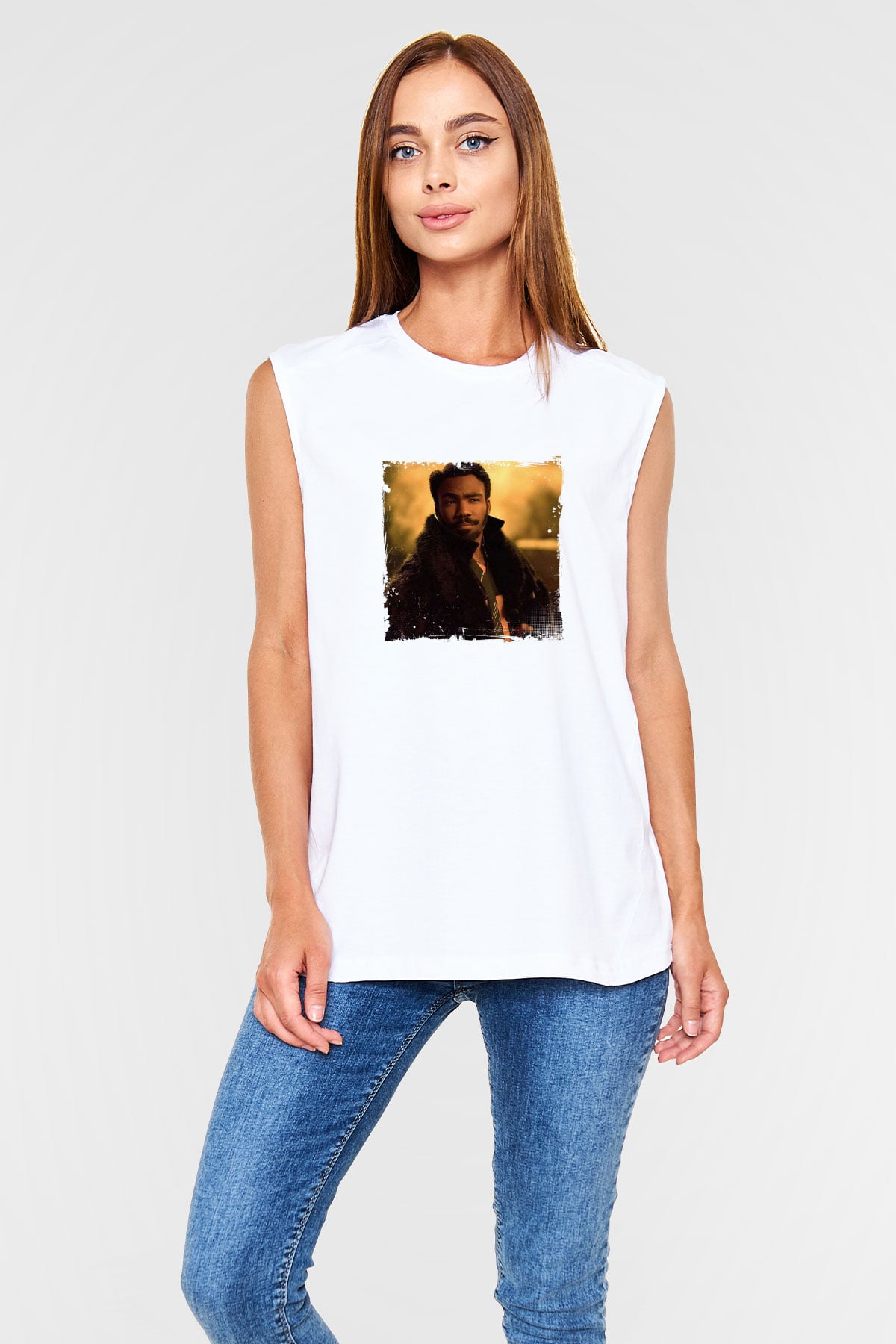 Donald Glover Baskılı Unisex Beyaz Kolsuz Tişört