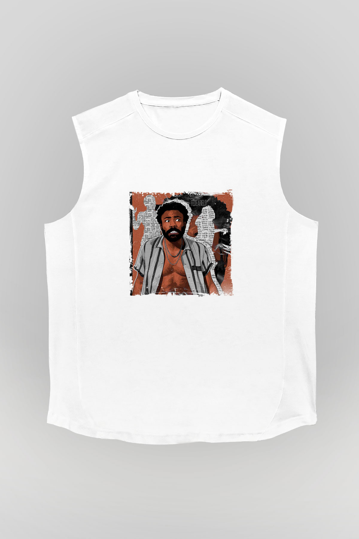 Donald Glover Baskılı Unisex Beyaz Kolsuz Tişört