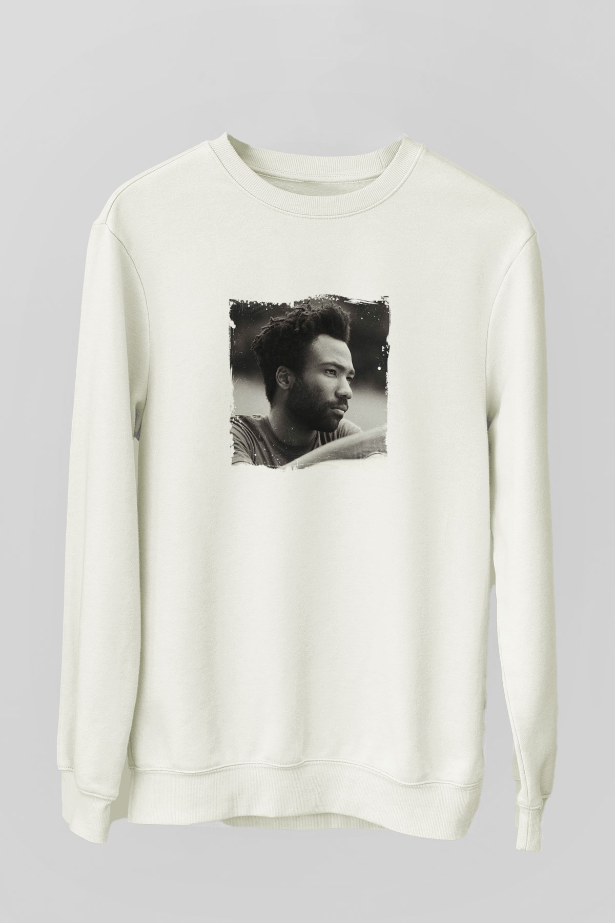 Donald Glover Baskılı Unisex Beyaz Sweatshirt