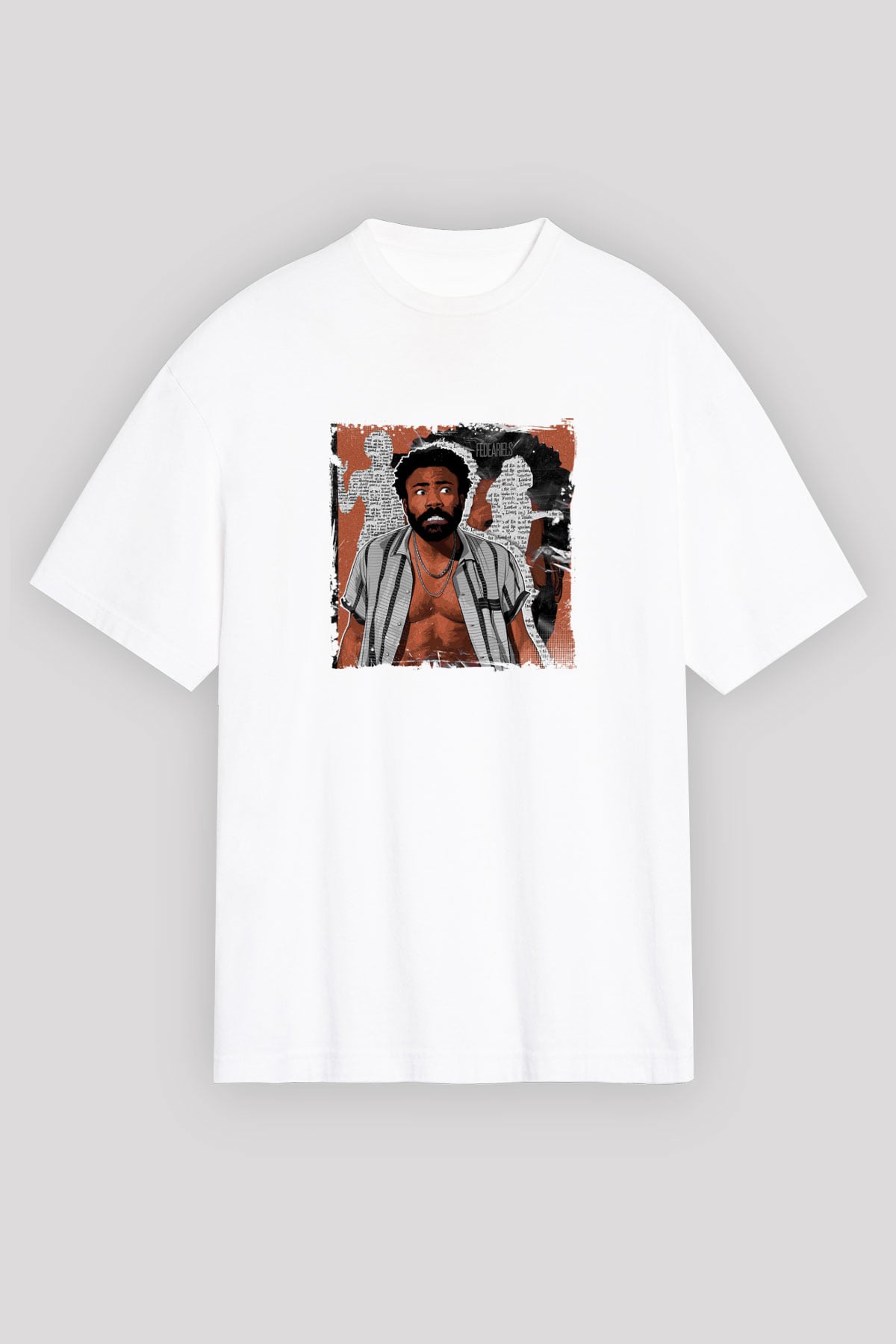 Donald Glover Baskılı Oversize Beyaz Tişört