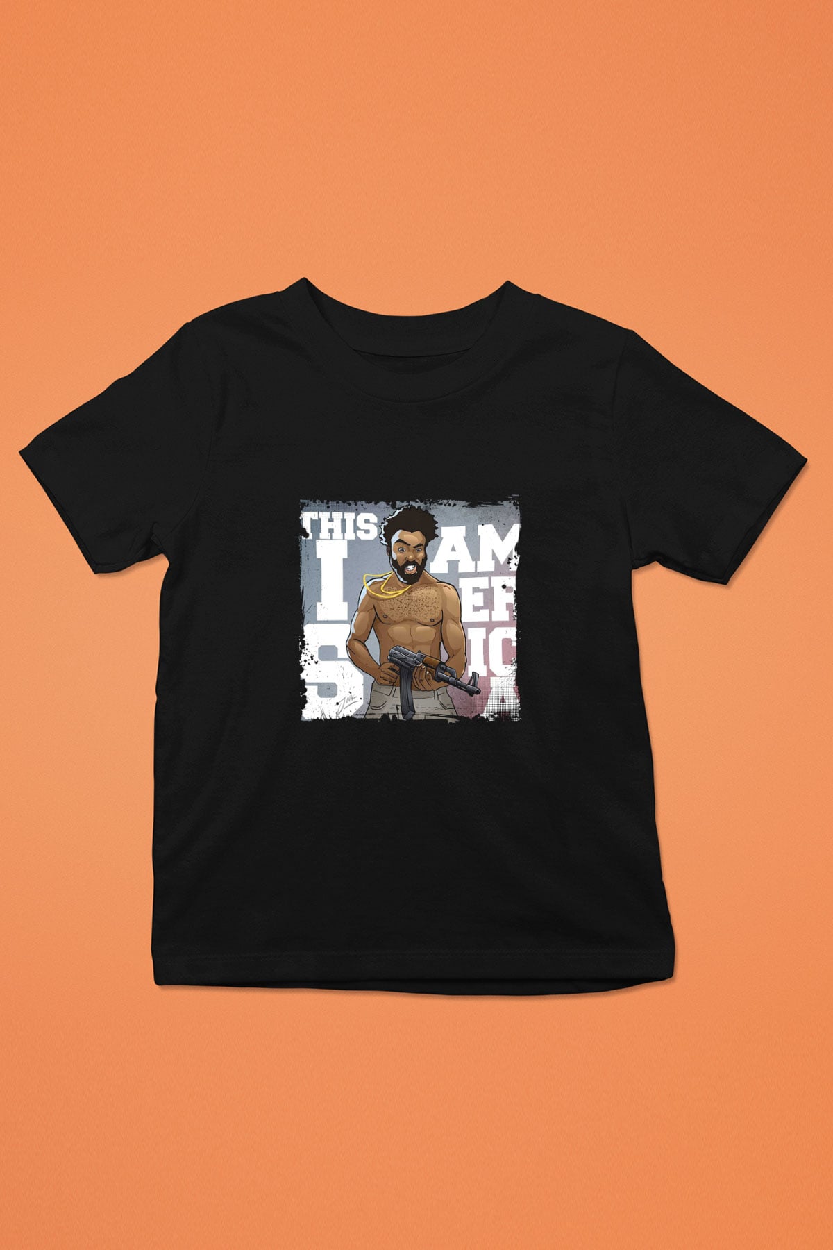 Donald Glover Baskılı Unisex Siyah Çocuk Tişört