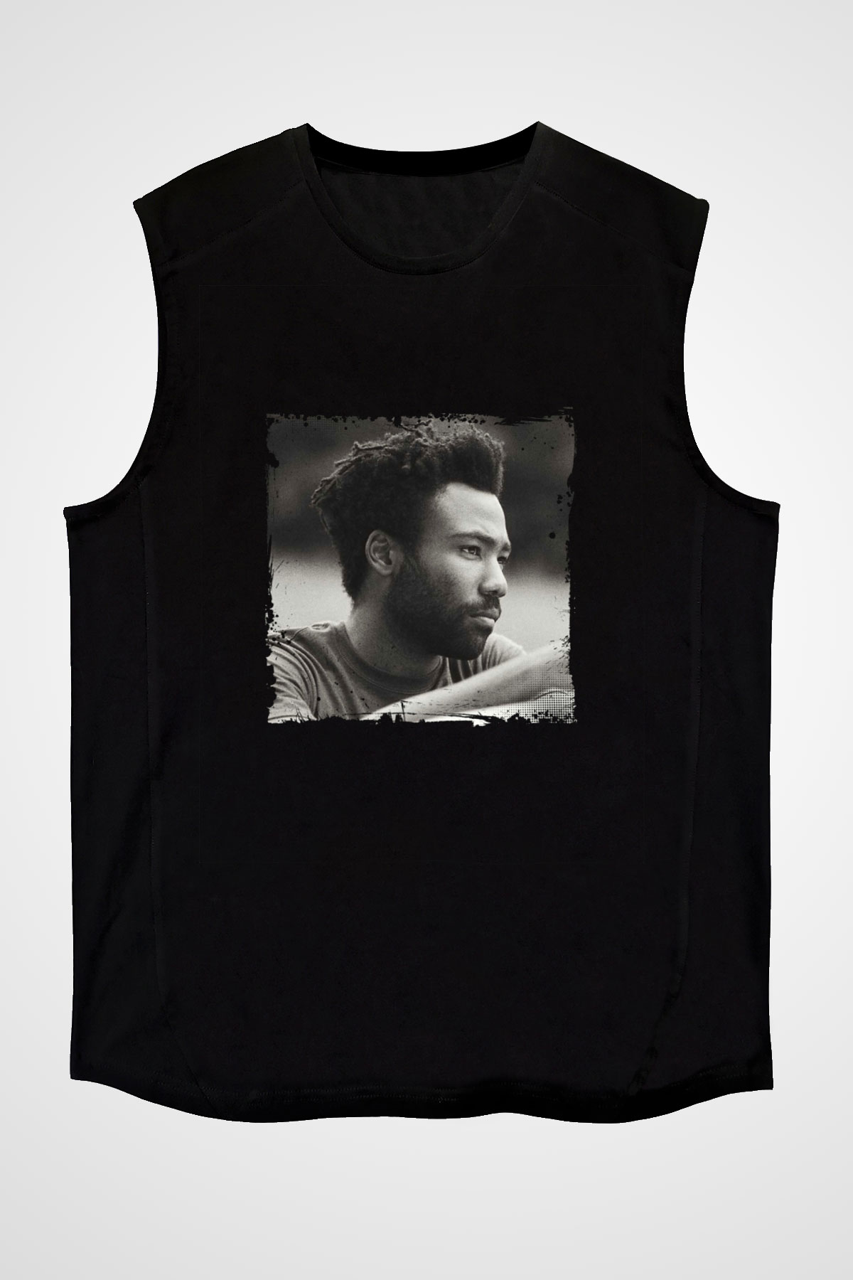 Donald Glover Baskılı Unisex Siyah Kolsuz Tişört