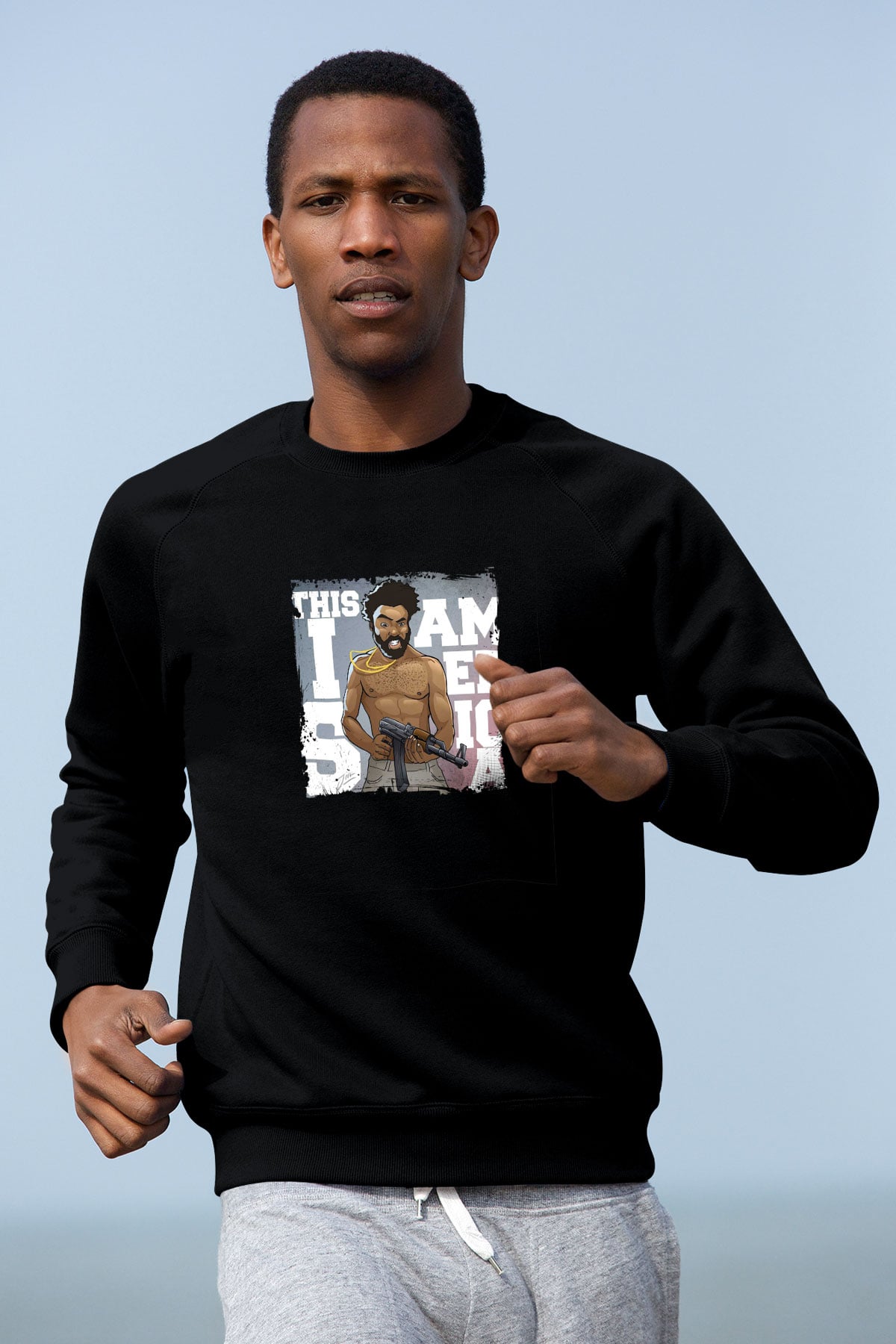 Donald Glover Baskılı Unisex Siyah Sweatshirt