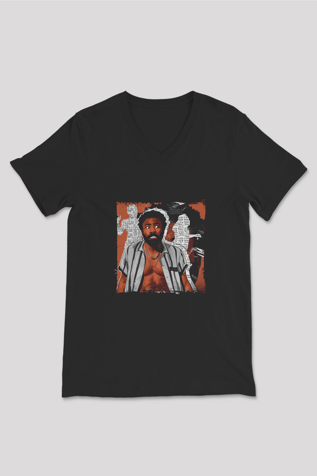 Donald Glover Baskılı Unisex Siyah V Yaka Tişört
