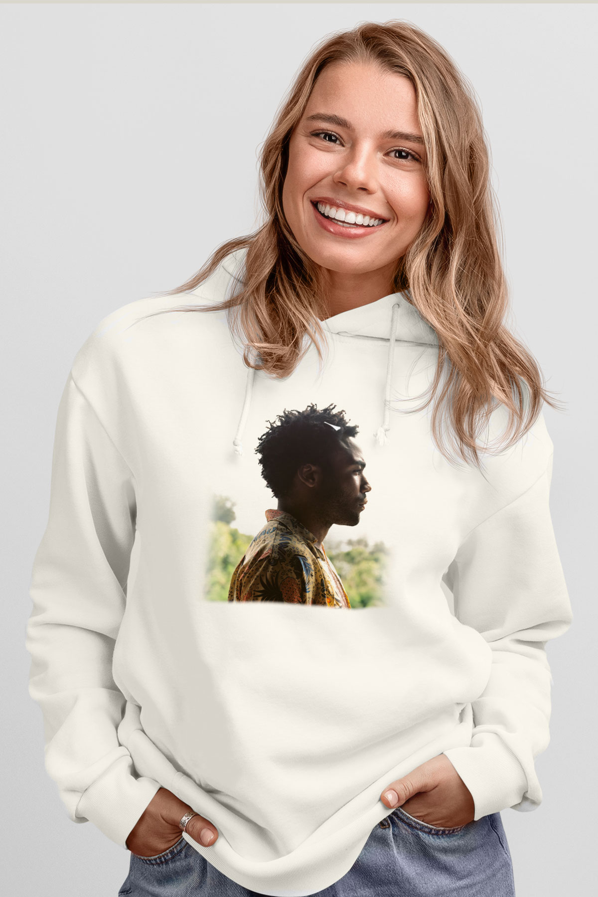 Donald Glover Beyaz Unisex Kapşonlu Sweatshirt