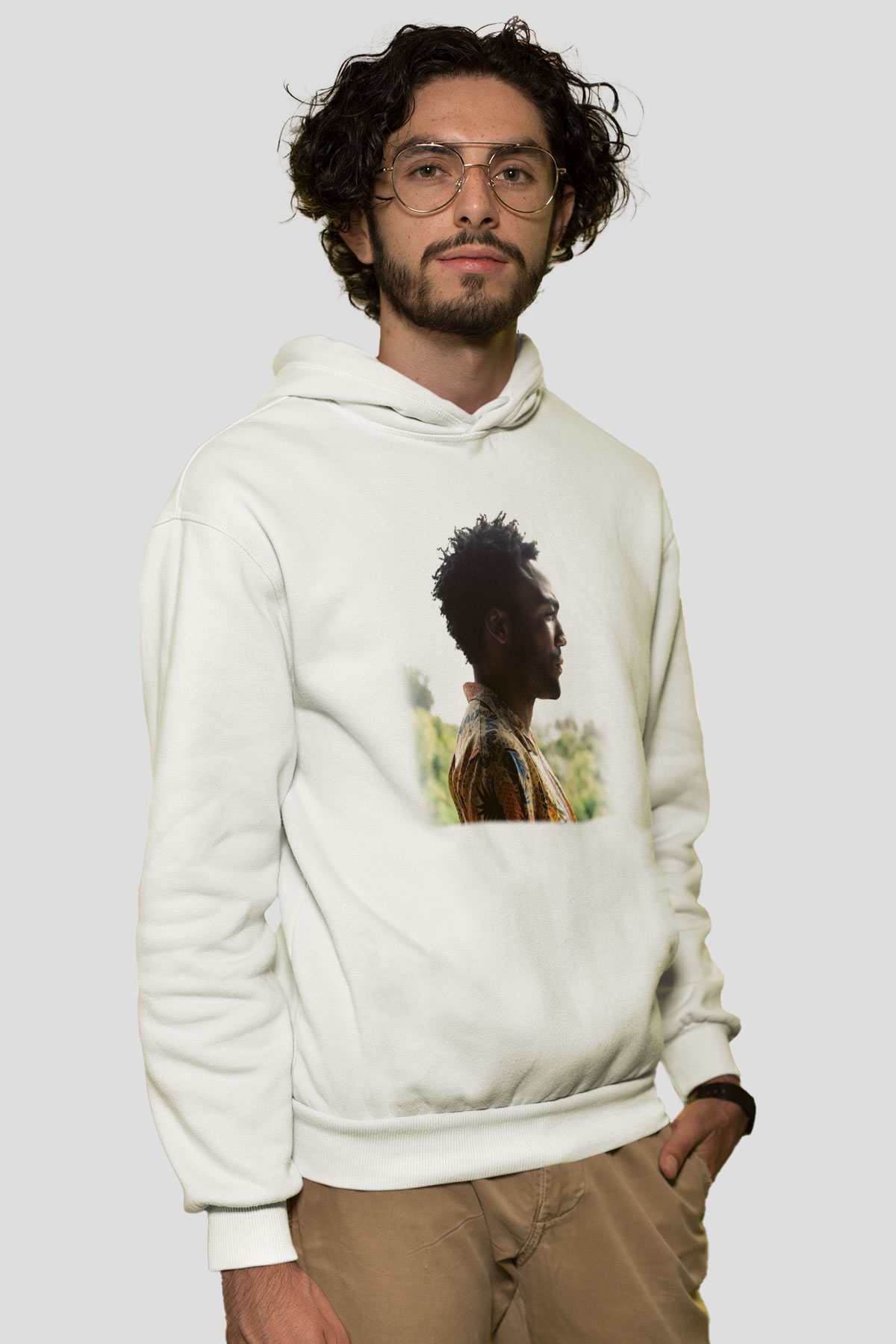 Donald Glover Beyaz Unisex Kapşonlu Sweatshirt