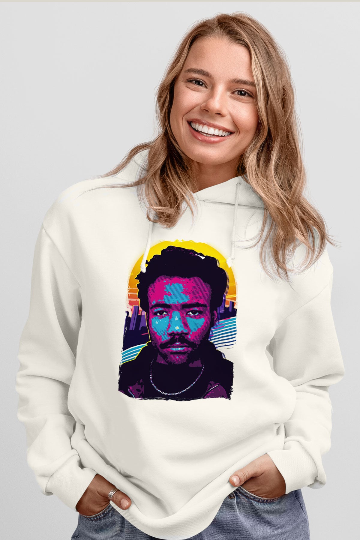 Donald Glover Beyaz Unisex Kapüşonlu Sweatshirt