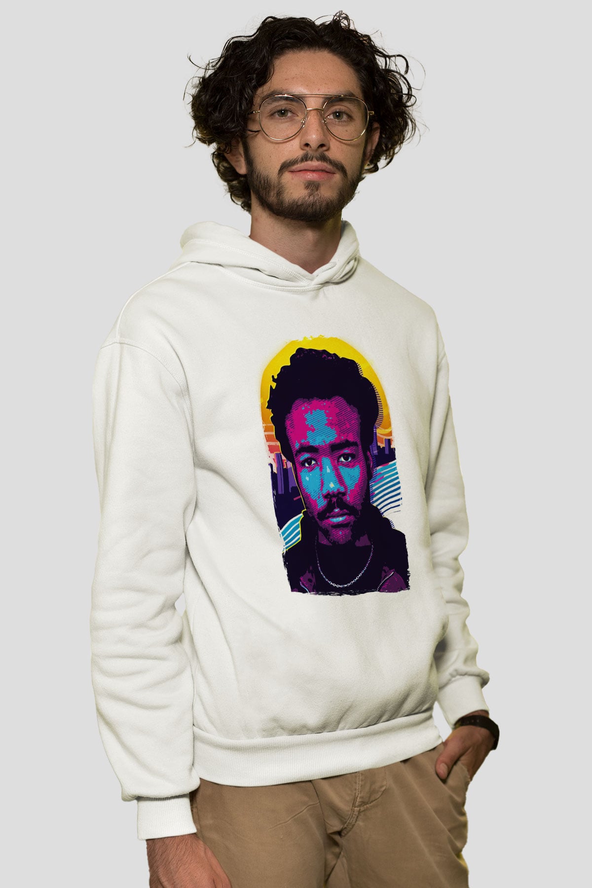 Donald Glover Beyaz Unisex Kapüşonlu Sweatshirt