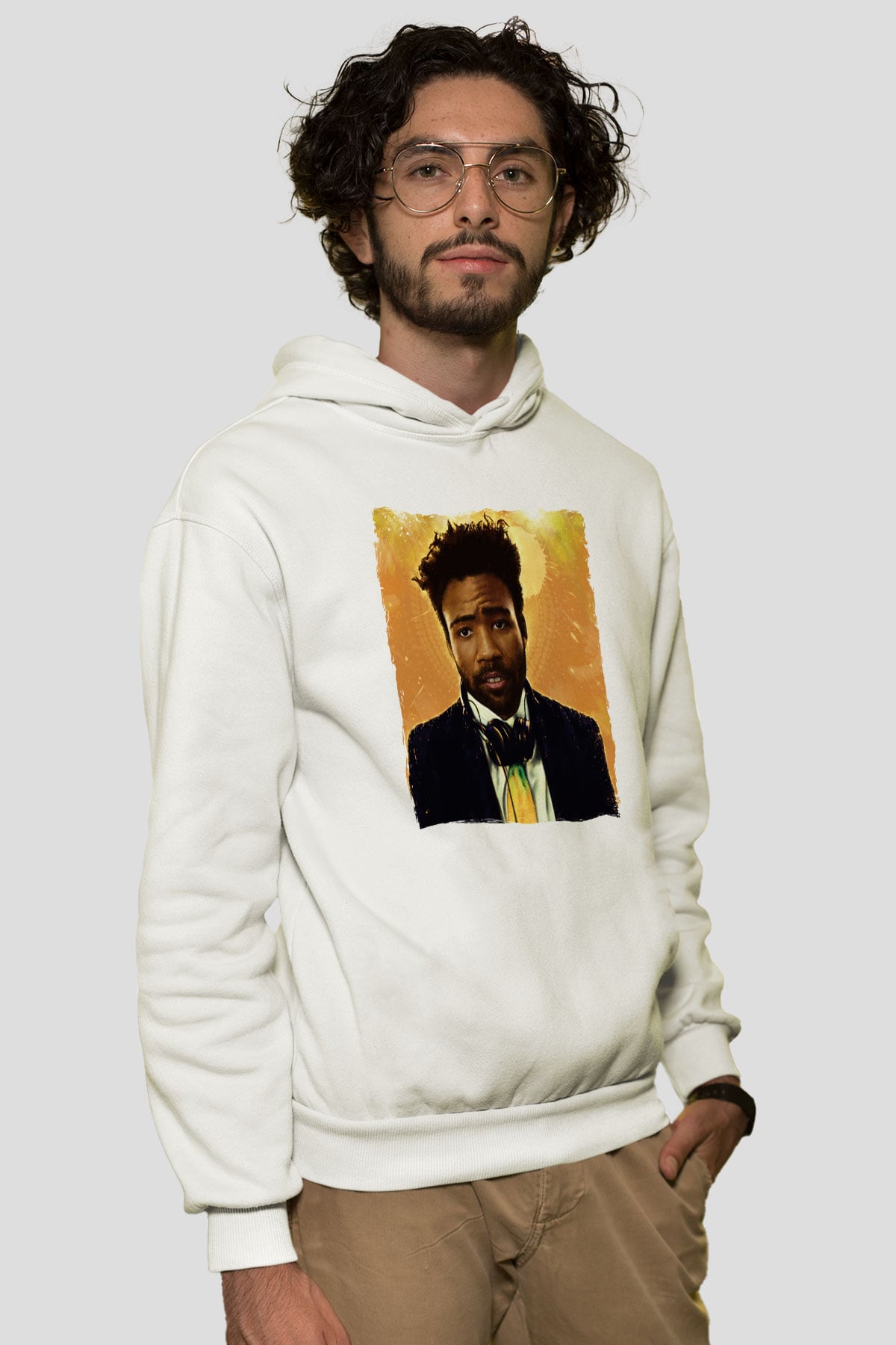 Donald Glover Beyaz Unisex Kapüşonlu Sweatshirt