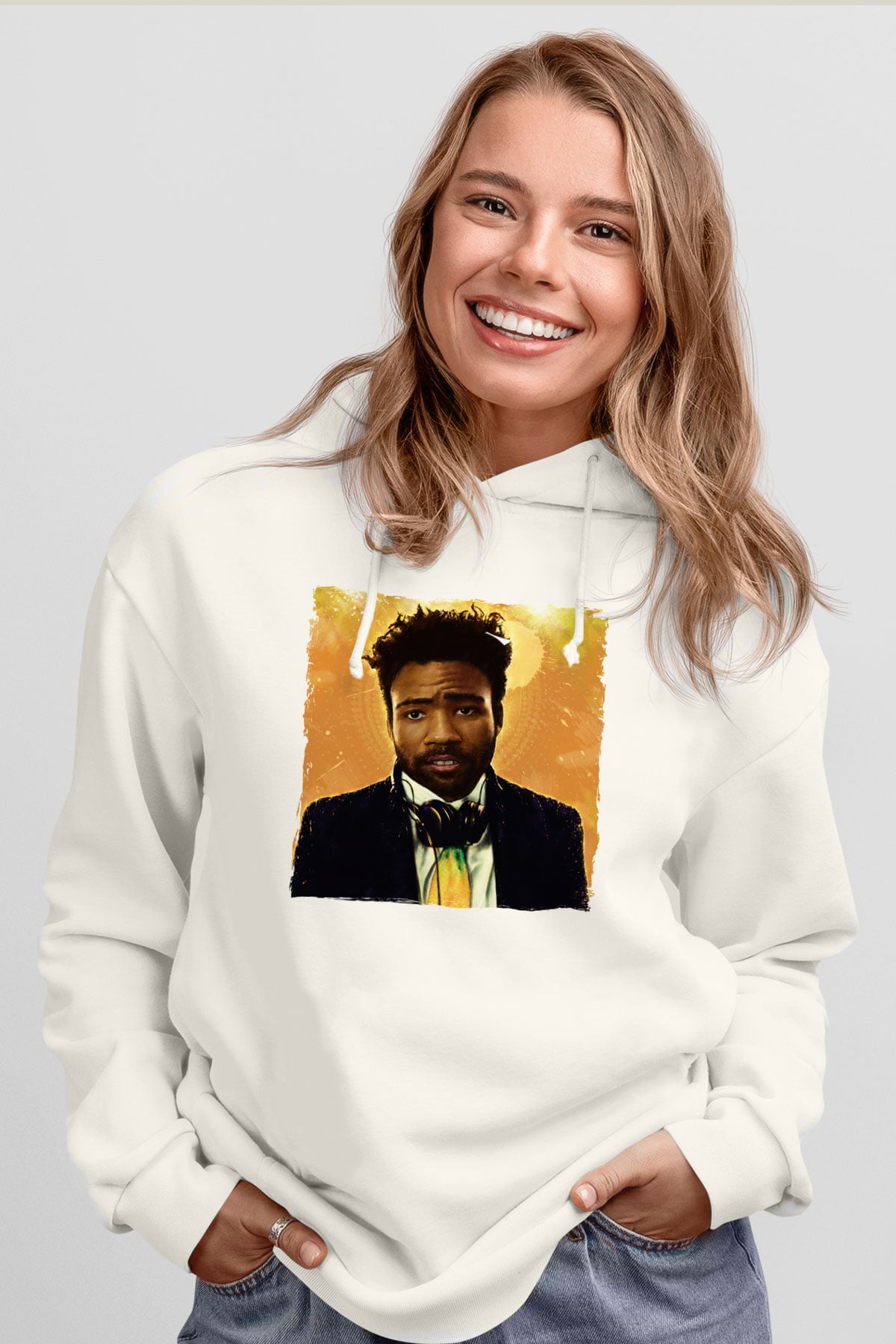 Donald Glover Beyaz Unisex Kapüşonlu Sweatshirt