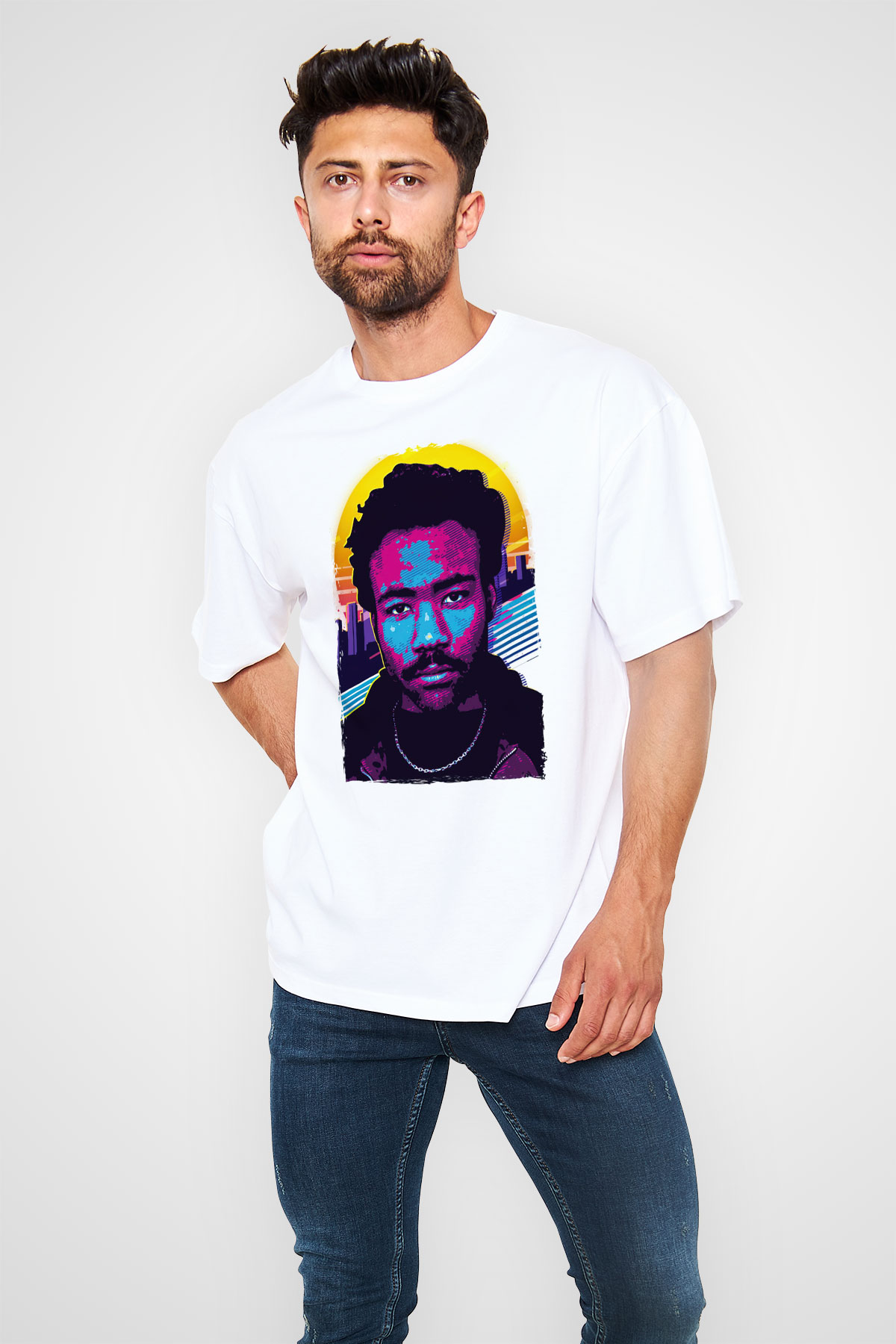 Donald Glover Beyaz Oversize Tişört Oversize T-shirt - TişörtFabrikası