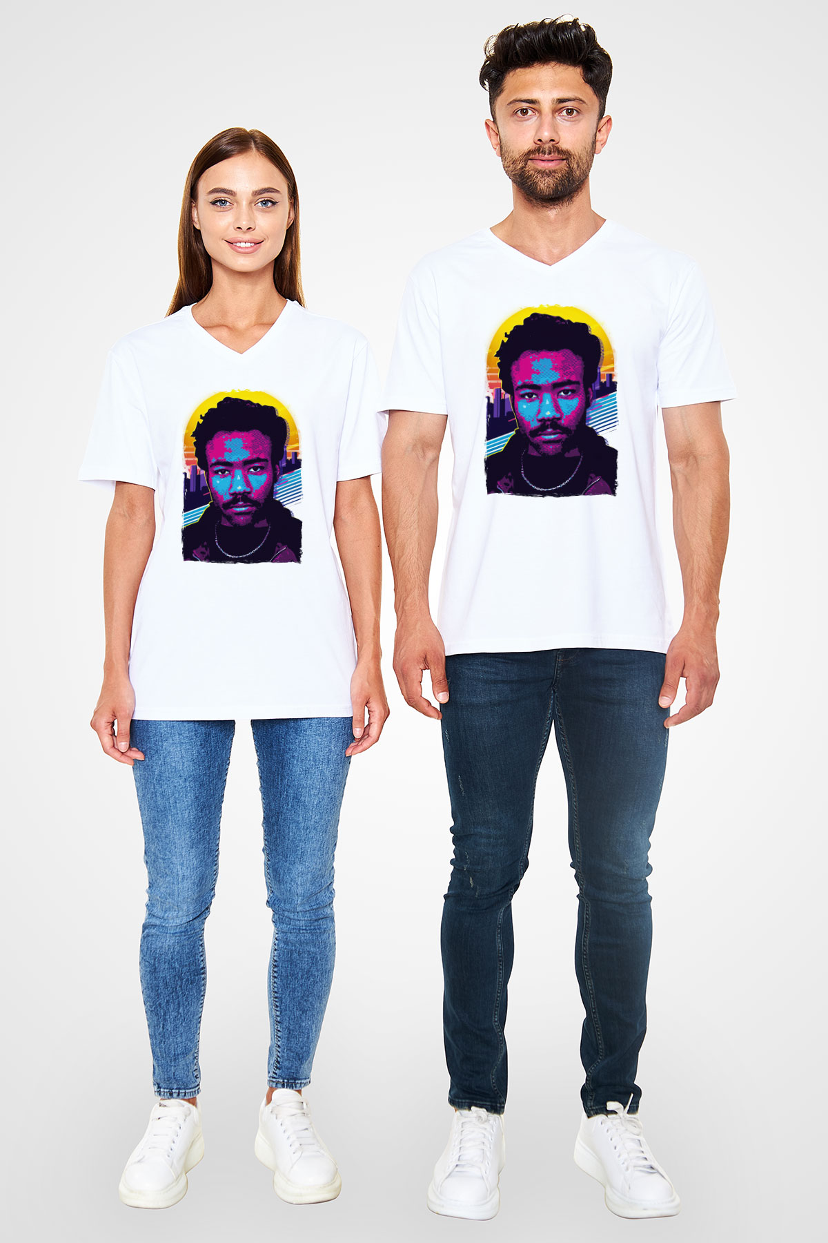 Donald Glover Beyaz Unisex V Yaka Tişört