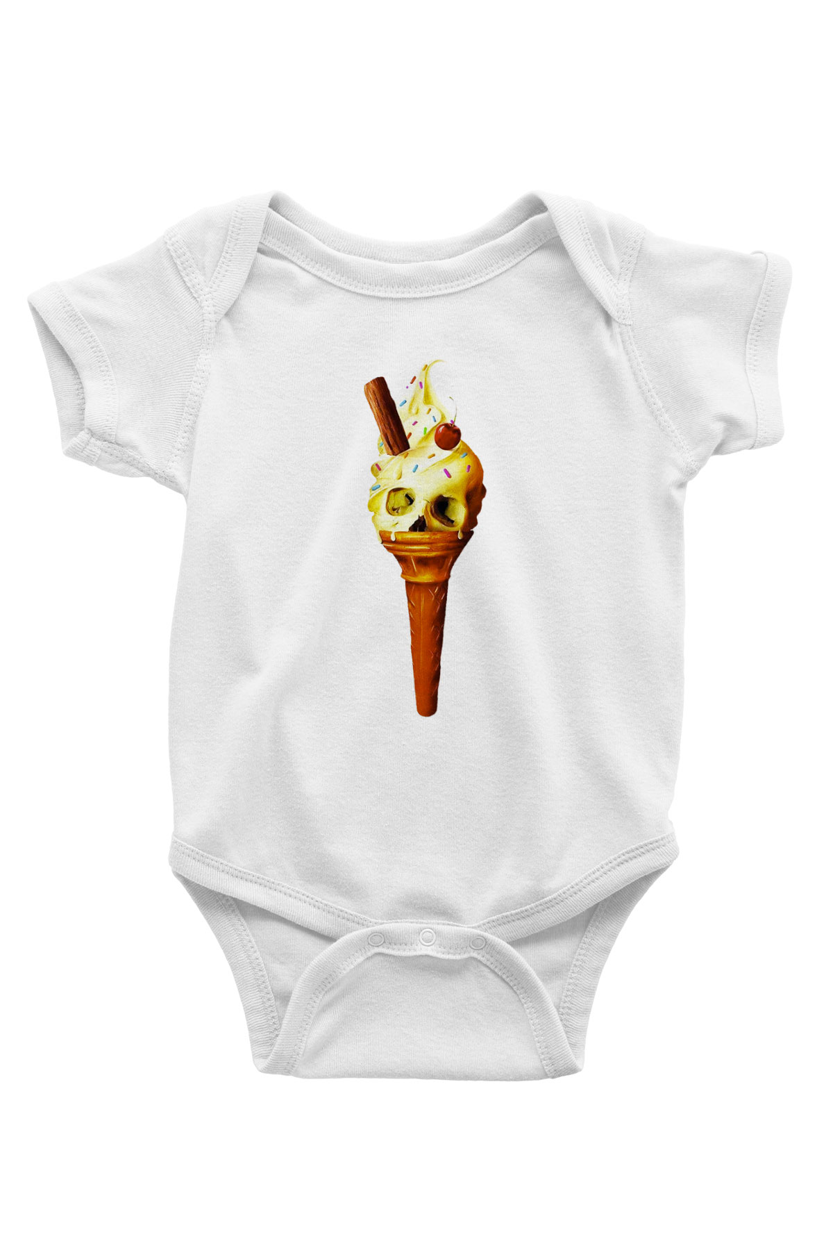 Dondurmacı Baskılı Beyaz Unisex Bebek Body - Zıbın