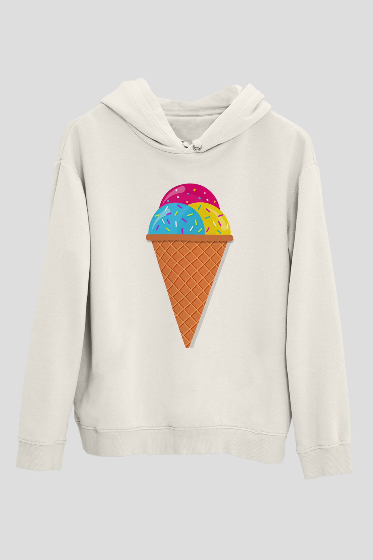 Dondurmacı Beyaz Unisex Kapüşonlu Sweatshirt