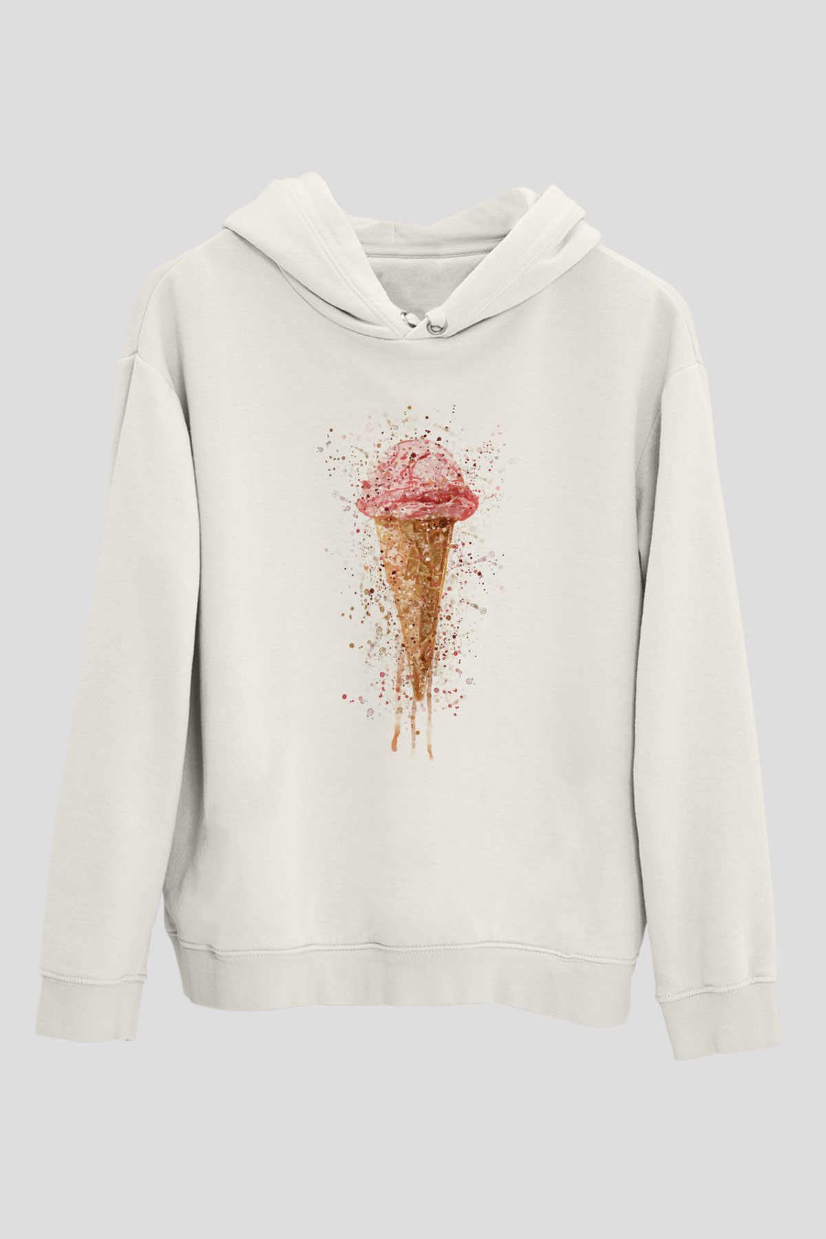 Dondurmacı Beyaz Unisex Kapüşonlu Sweatshirt