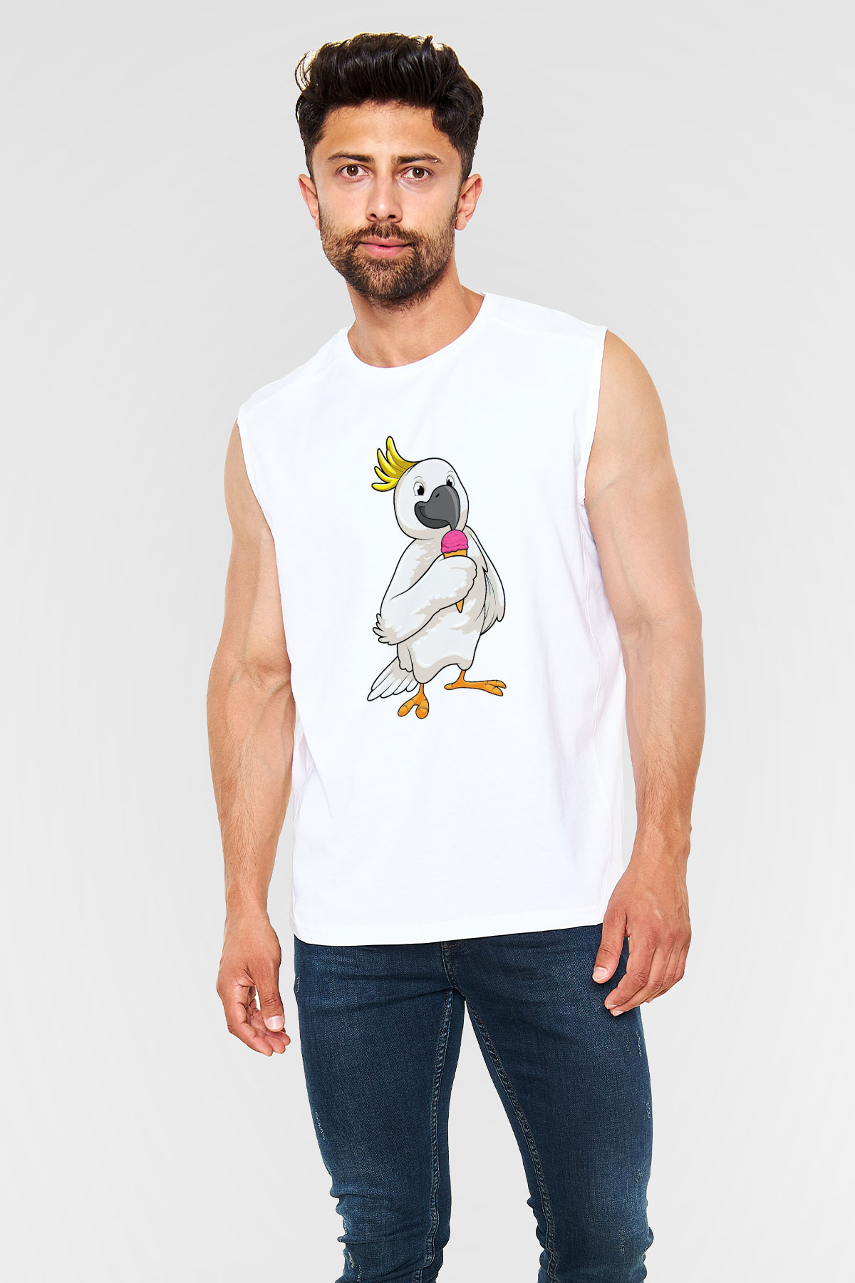 Dondurmacı Beyaz Unisex Kolsuz Tişört