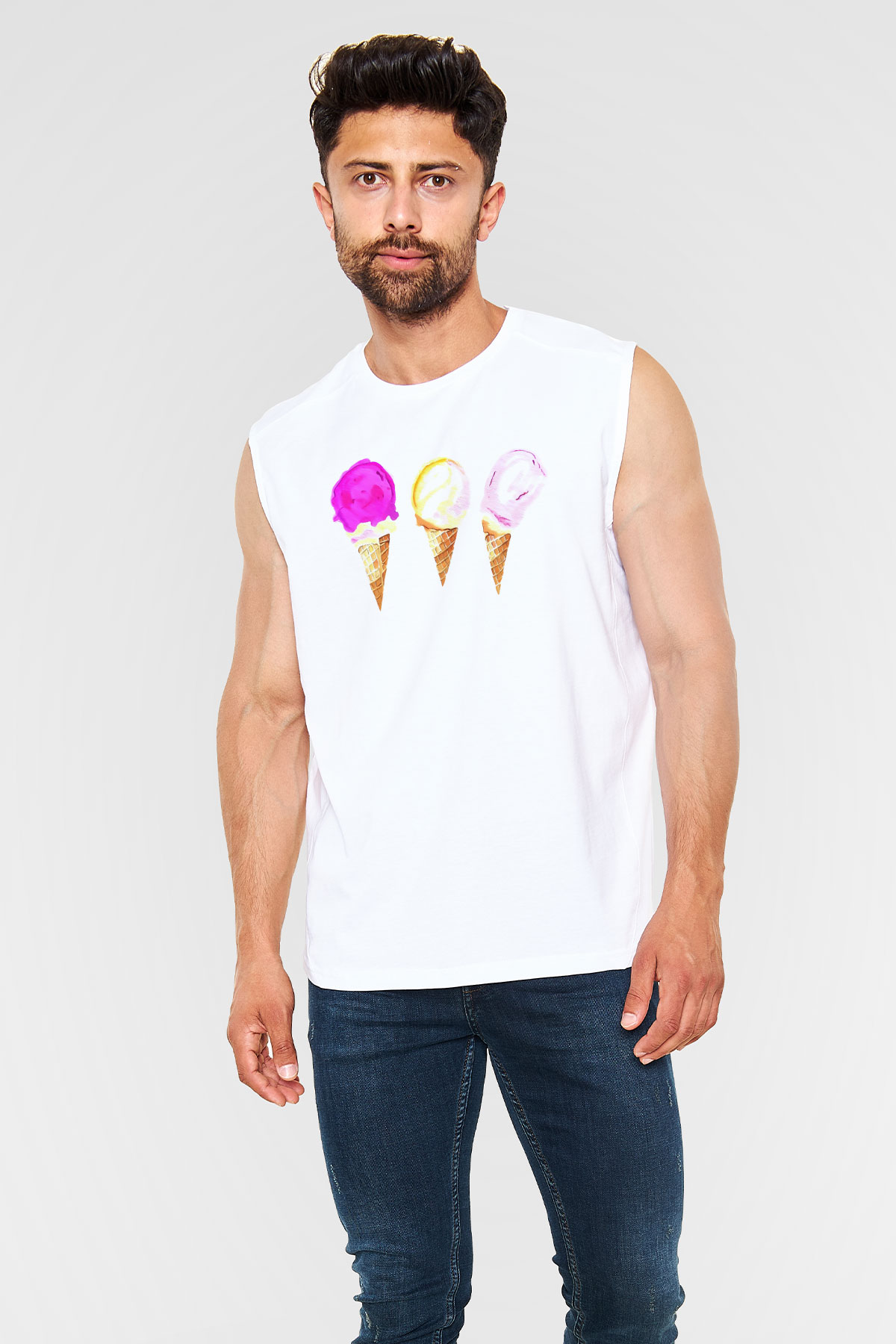 Dondurmacı Beyaz Unisex Kolsuz Tişört