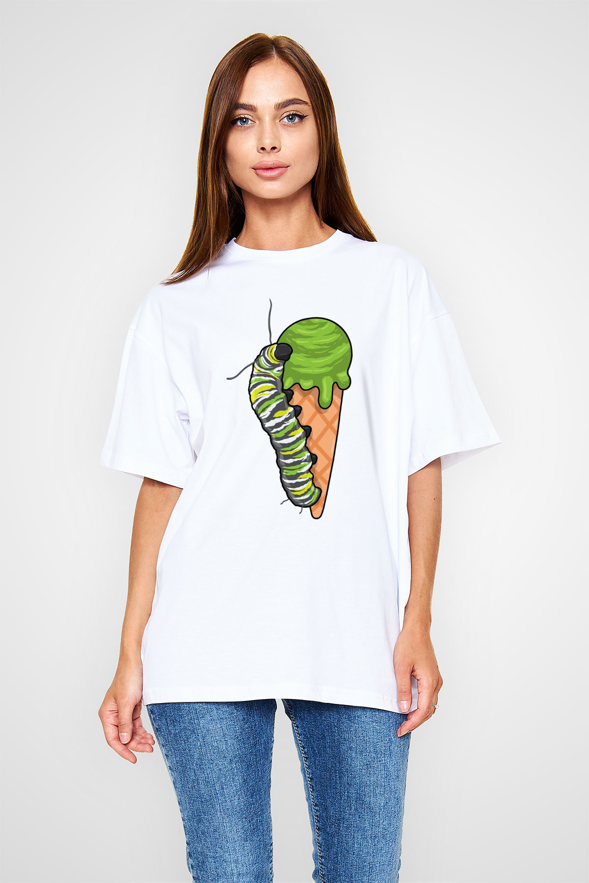 Dondurmacı Beyaz Oversize Tişört Oversize T-shirt - TişörtFabrikası