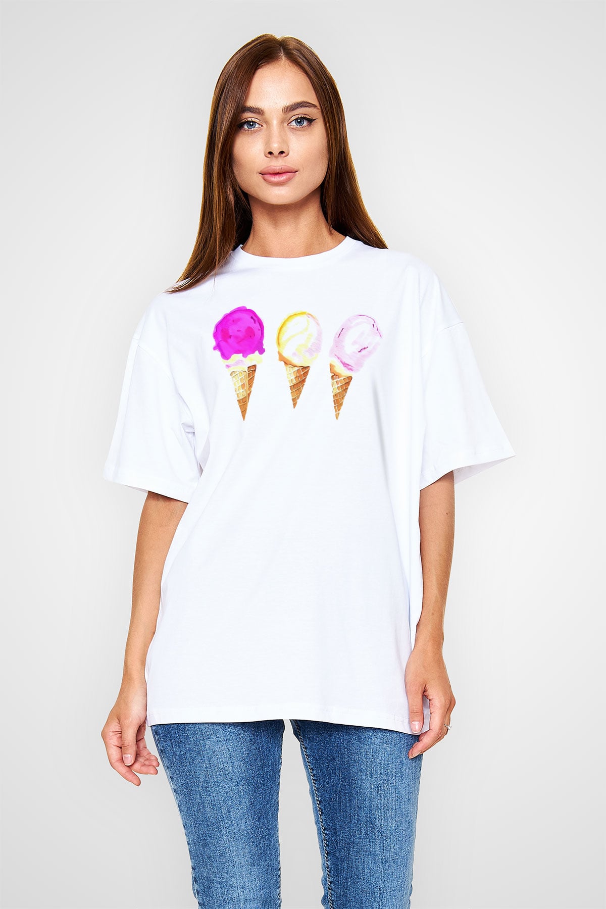 Dondurmacı Beyaz Oversize Tişört Oversize T-shirt - TişörtFabrikası