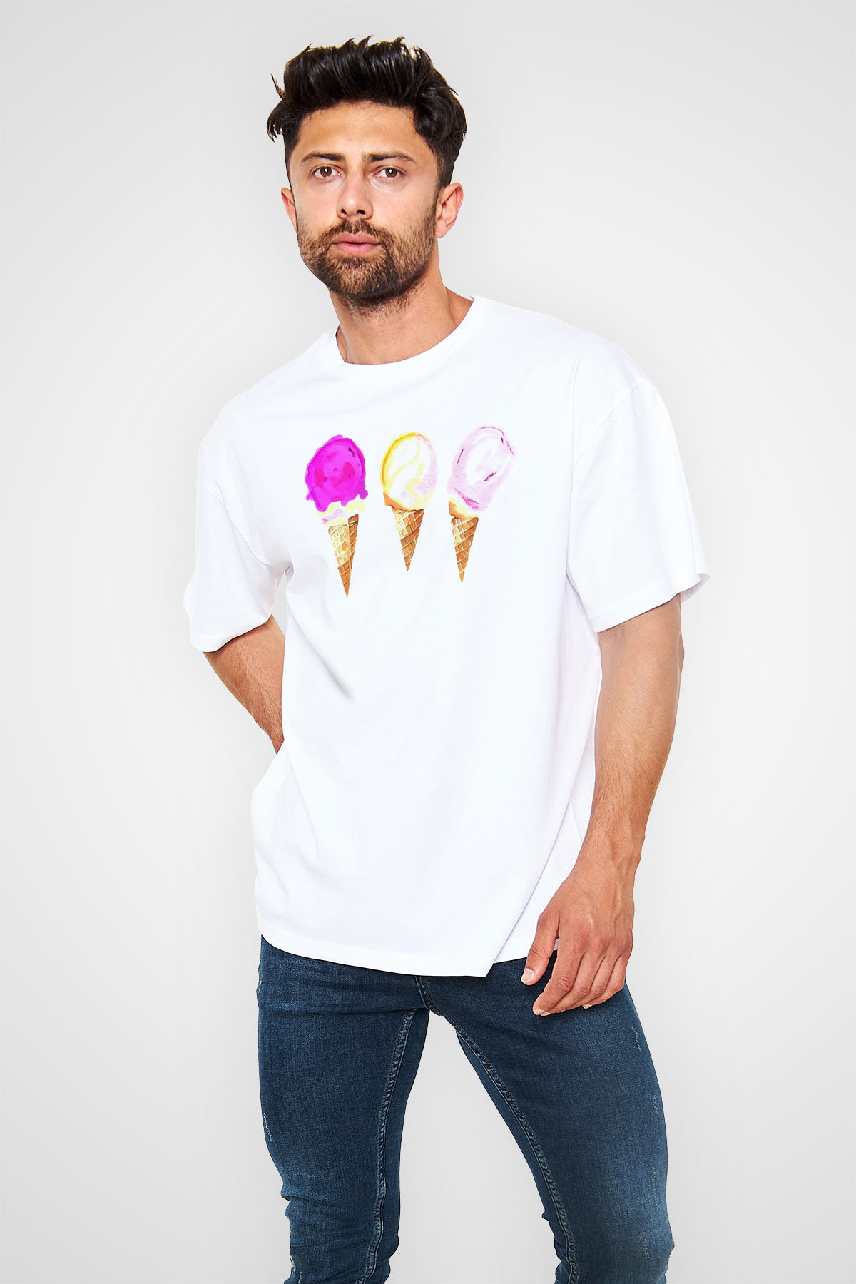 Dondurmacı Beyaz Oversize Tişört Oversize T-shirt - TişörtFabrikası