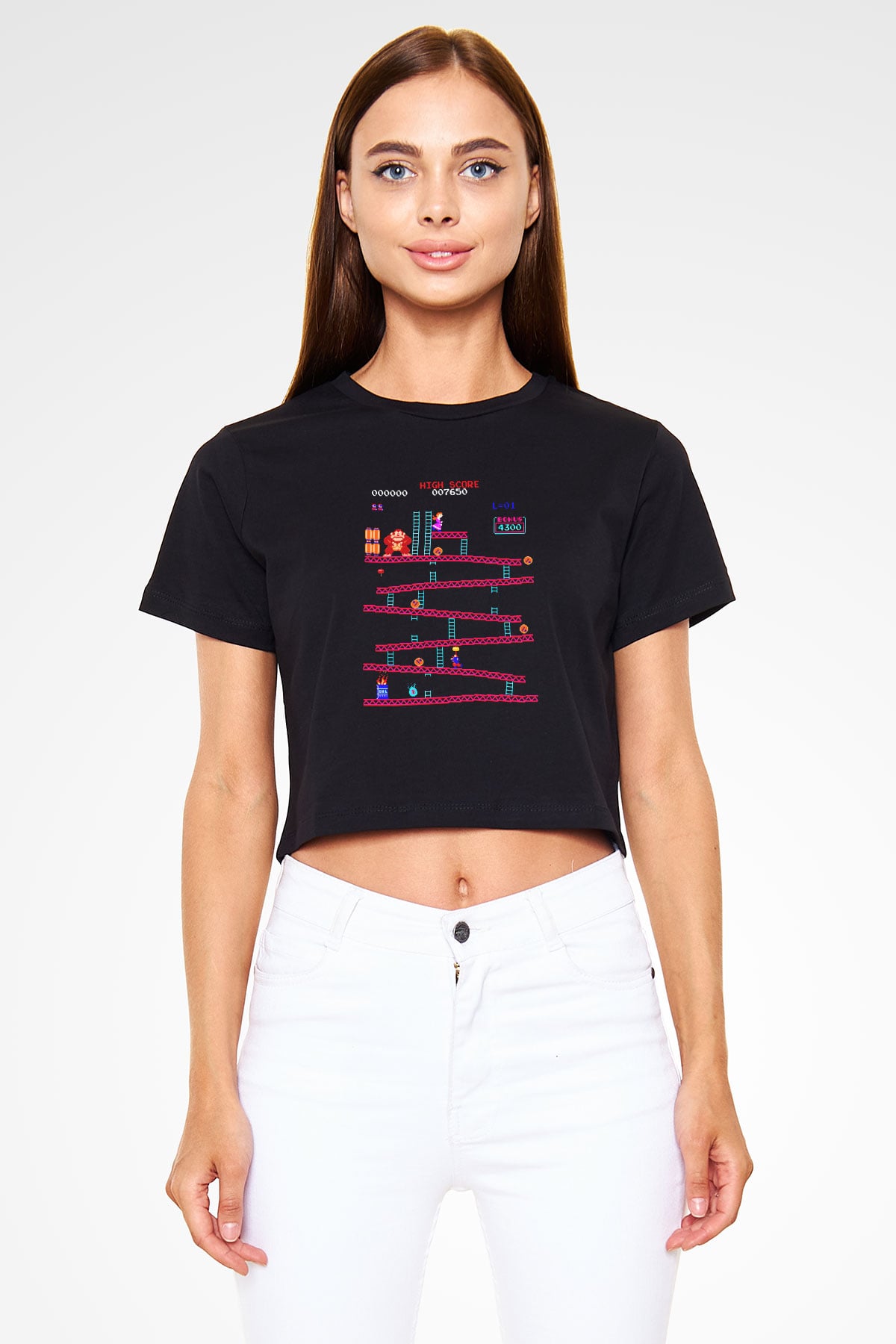 Donkey Kong Siyah Crop Top Tişört