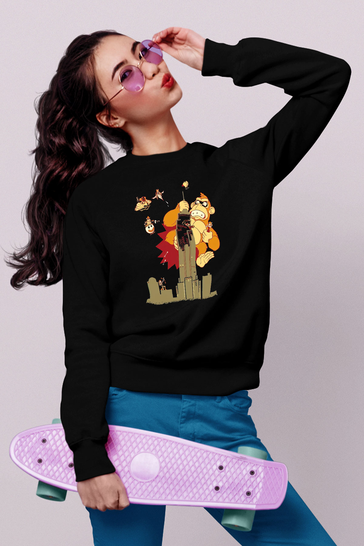 Donkey Kong Siyah Unisex  Sweatshirt