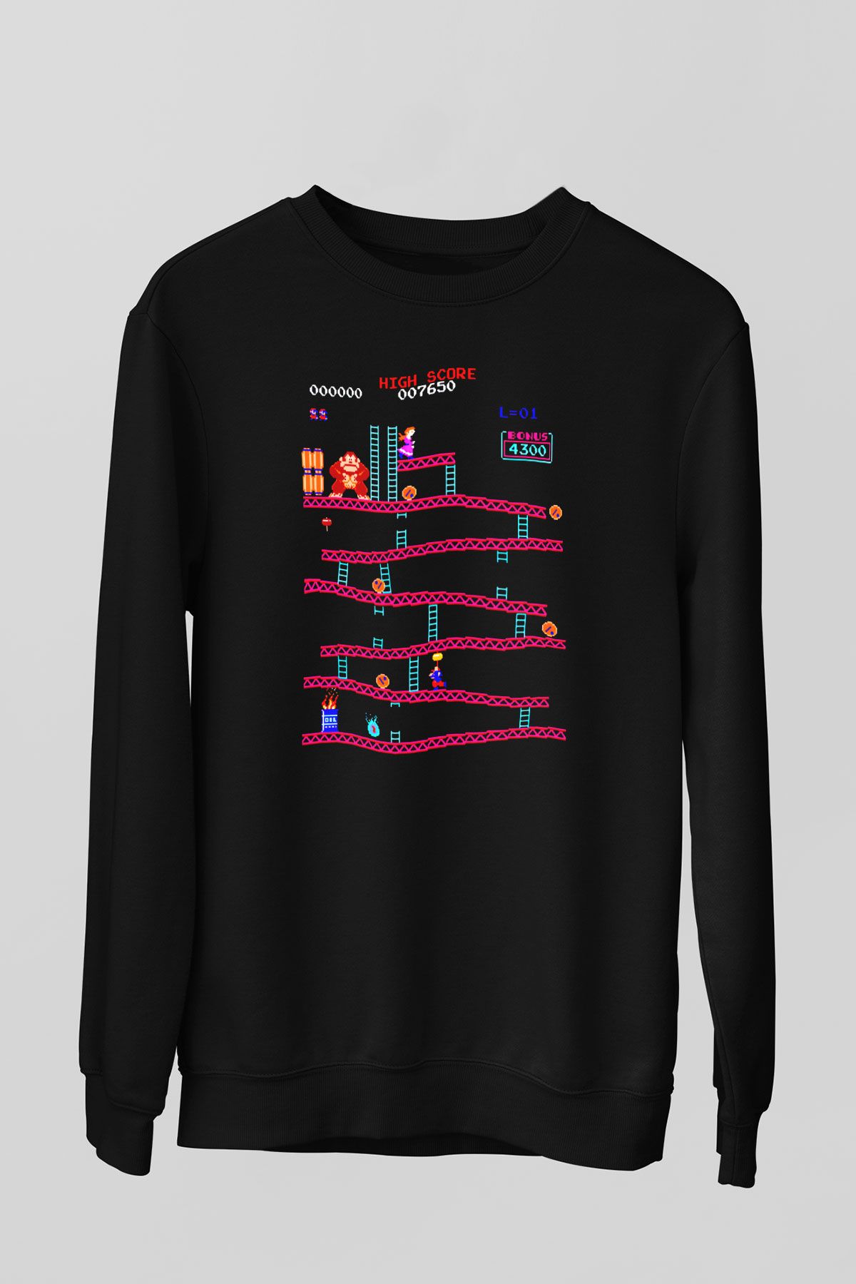 Donkey Kong Siyah Unisex Sweatshirt