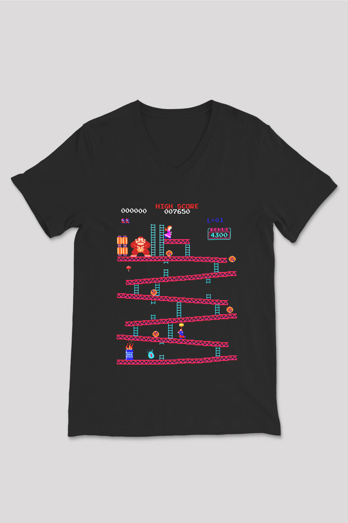 Donkey Kong Siyah Unisex V Yaka Tişört