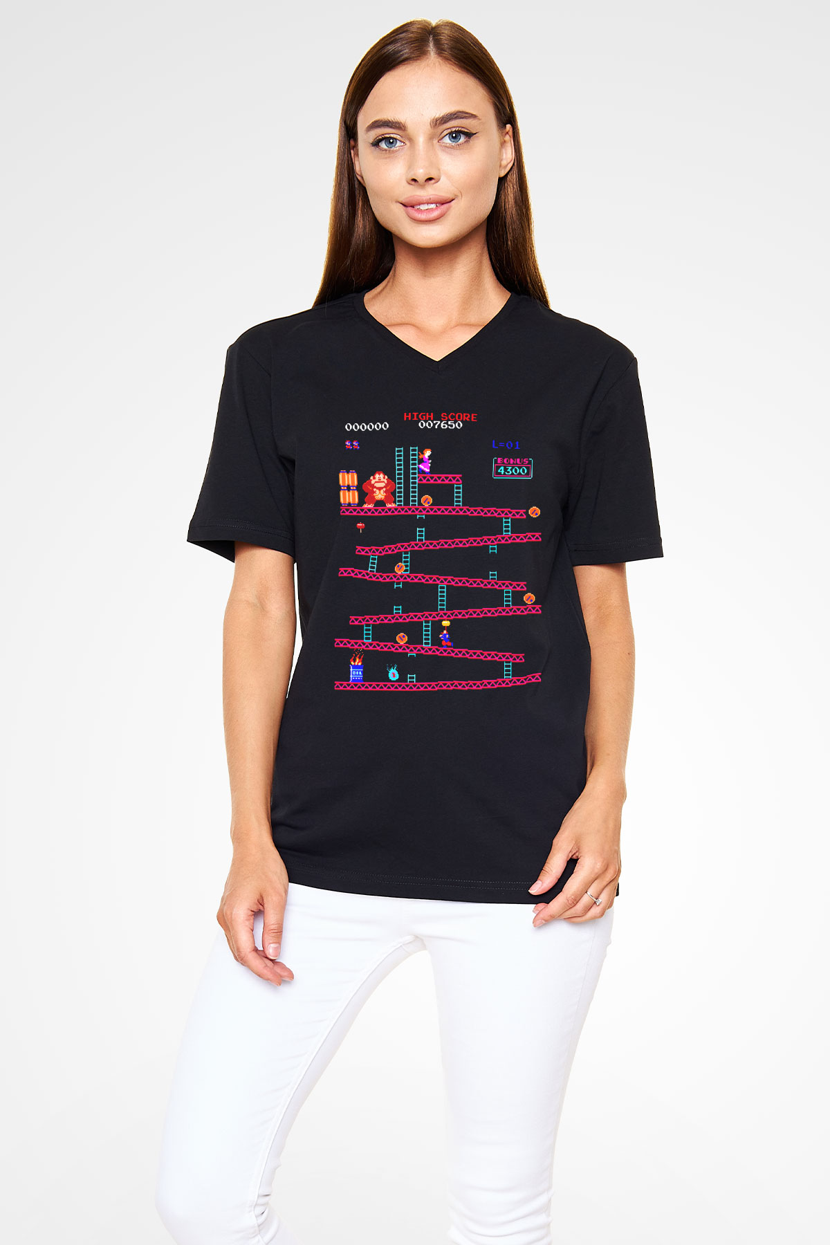 Donkey Kong Siyah Unisex V Yaka Tişört