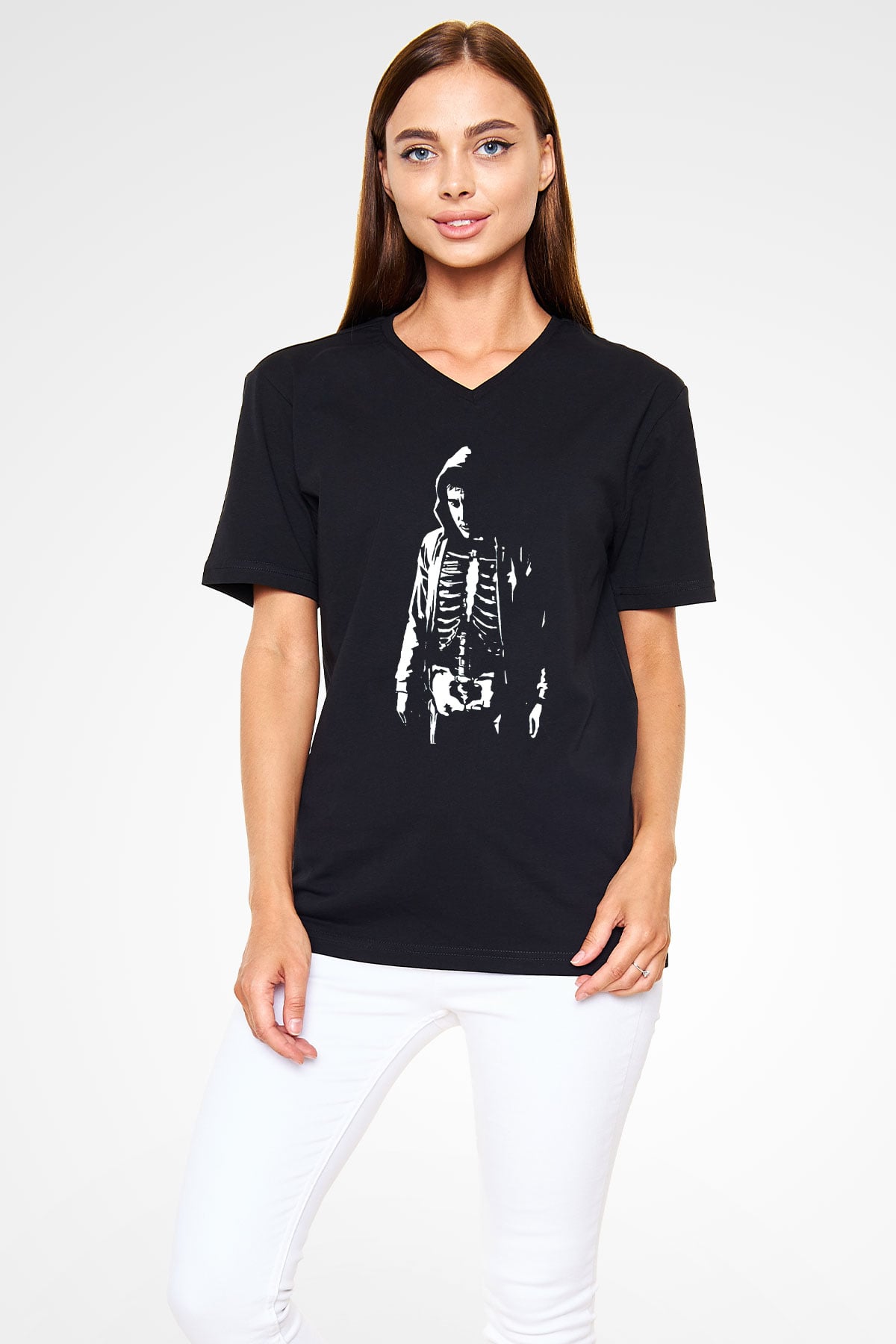 Donnie Darko Baskılı Unisex Siyah V Yaka Tişört - Tshirt