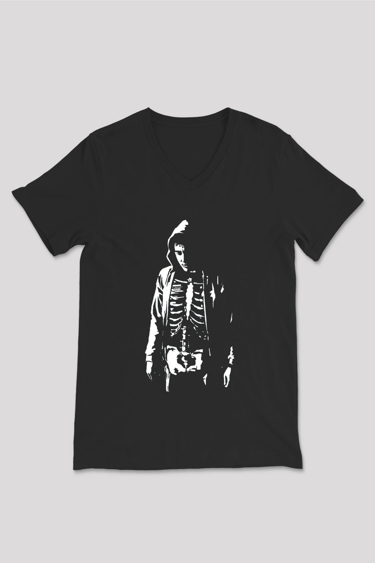 Donnie Darko Baskılı Unisex Siyah V Yaka Tişört - Tshirt
