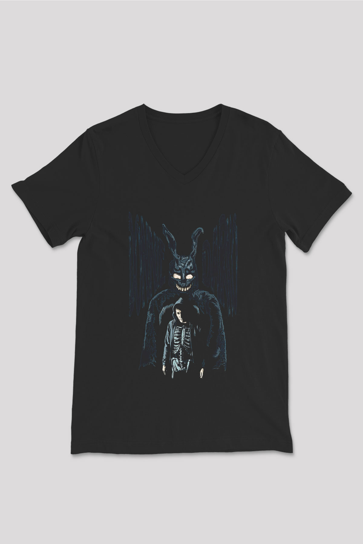 Donnie Darko Baskılı Unisex Siyah V Yaka Tişört - Tshirt
