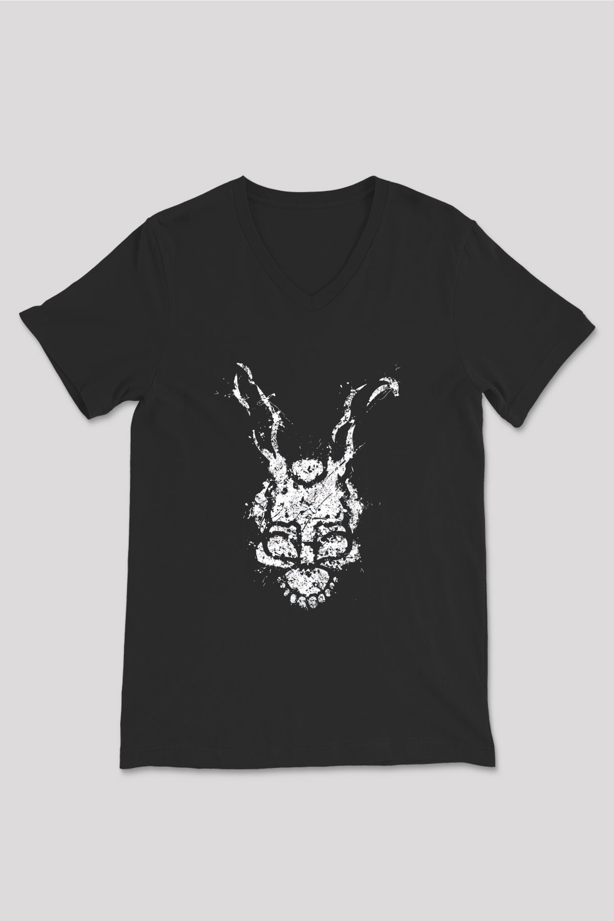 Donnie Darko Baskılı Unisex Siyah V Yaka Tişört - Tshirt