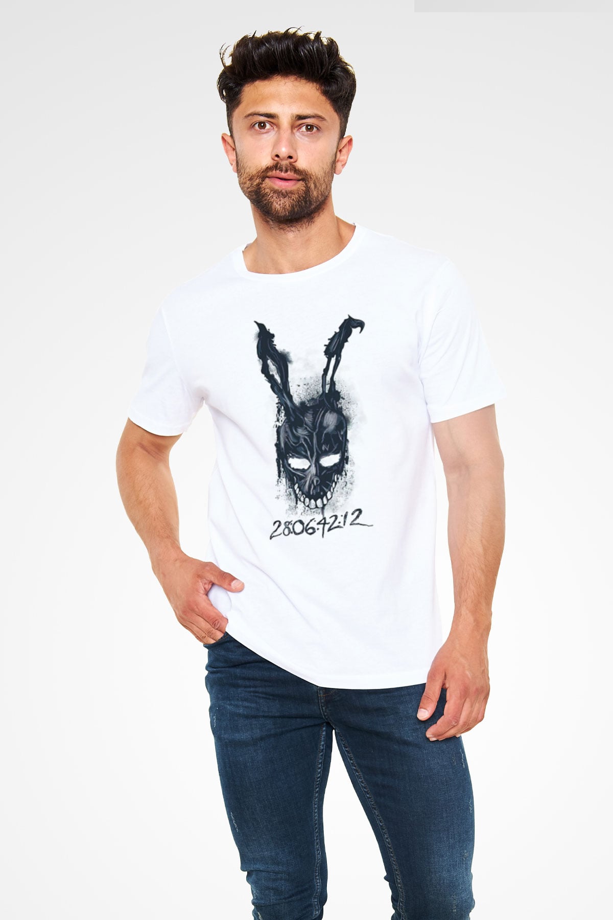 Donnie Darko Unisex Baskılı Beyaz Tişört - Tshirt