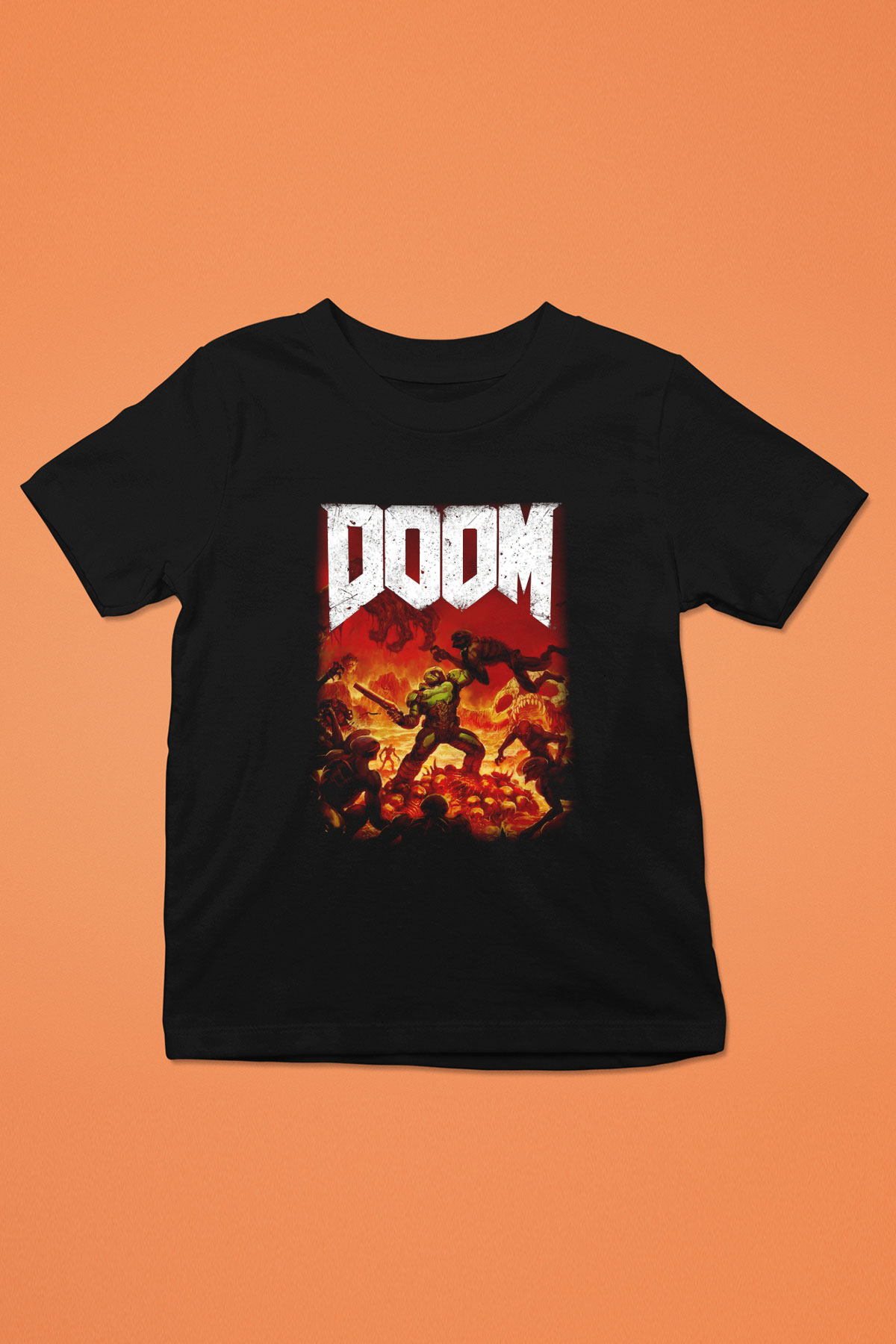 Doom Baskılı Siyah Unisex Çocuk Tişört