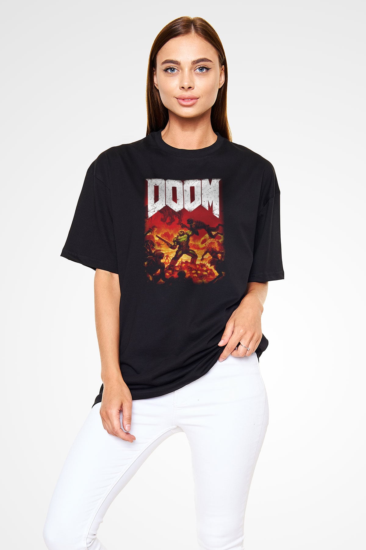 Doom Siyah Unisex Oversize Tişört T-Shirt
