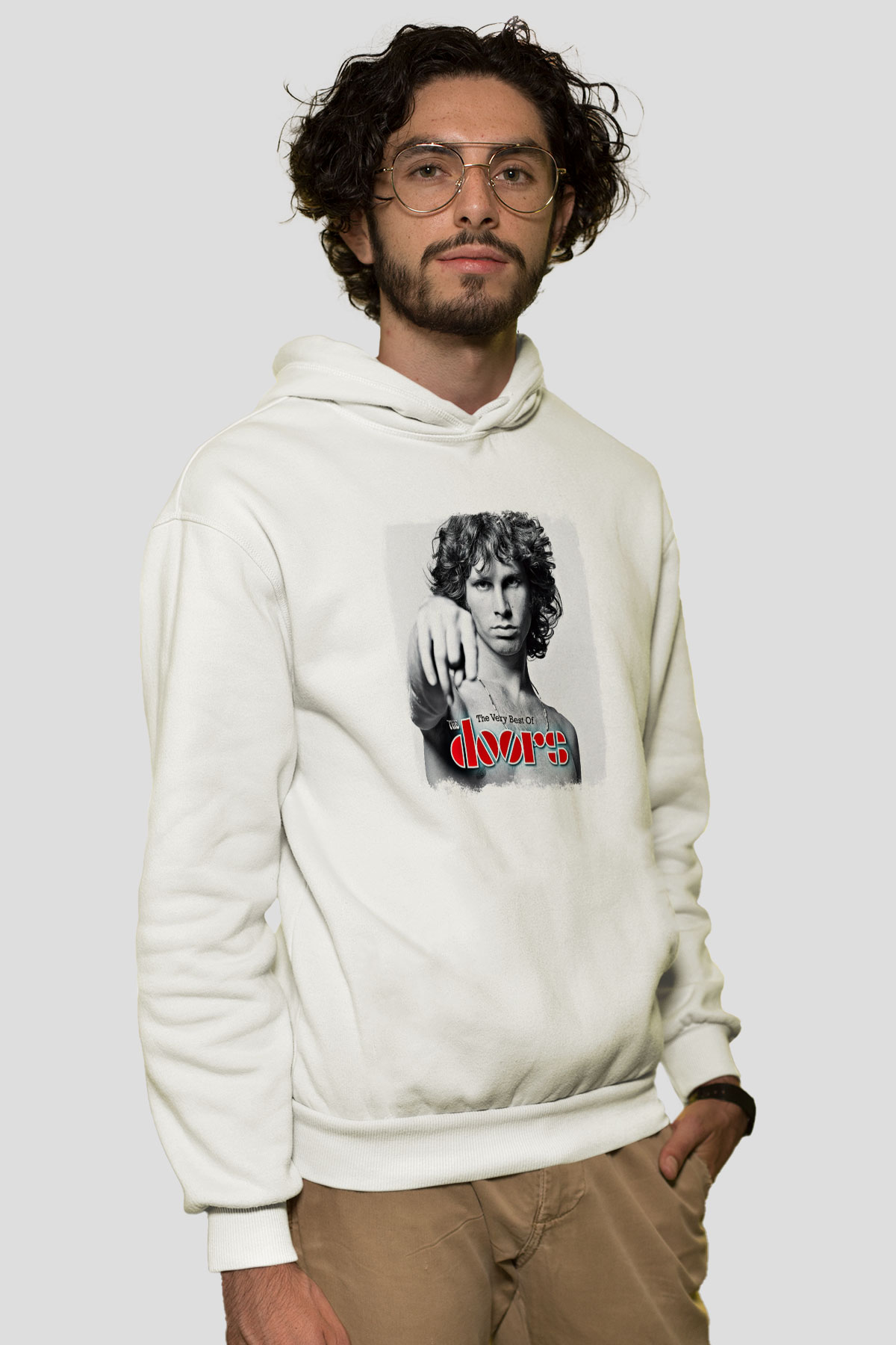Doors Baskılı Unisex Beyaz Hoodie