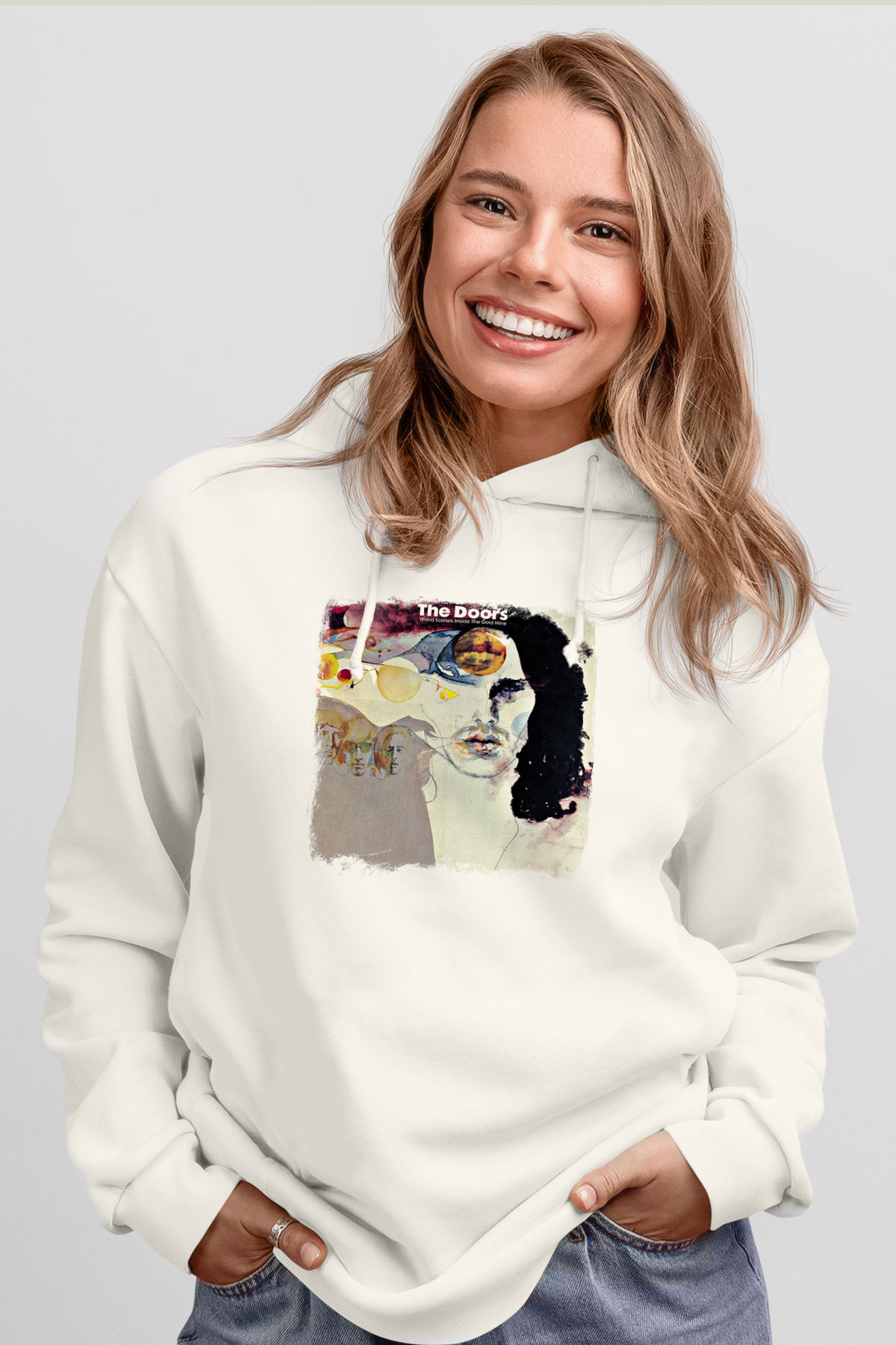 Doors Baskılı Unisex Beyaz Hoodie
