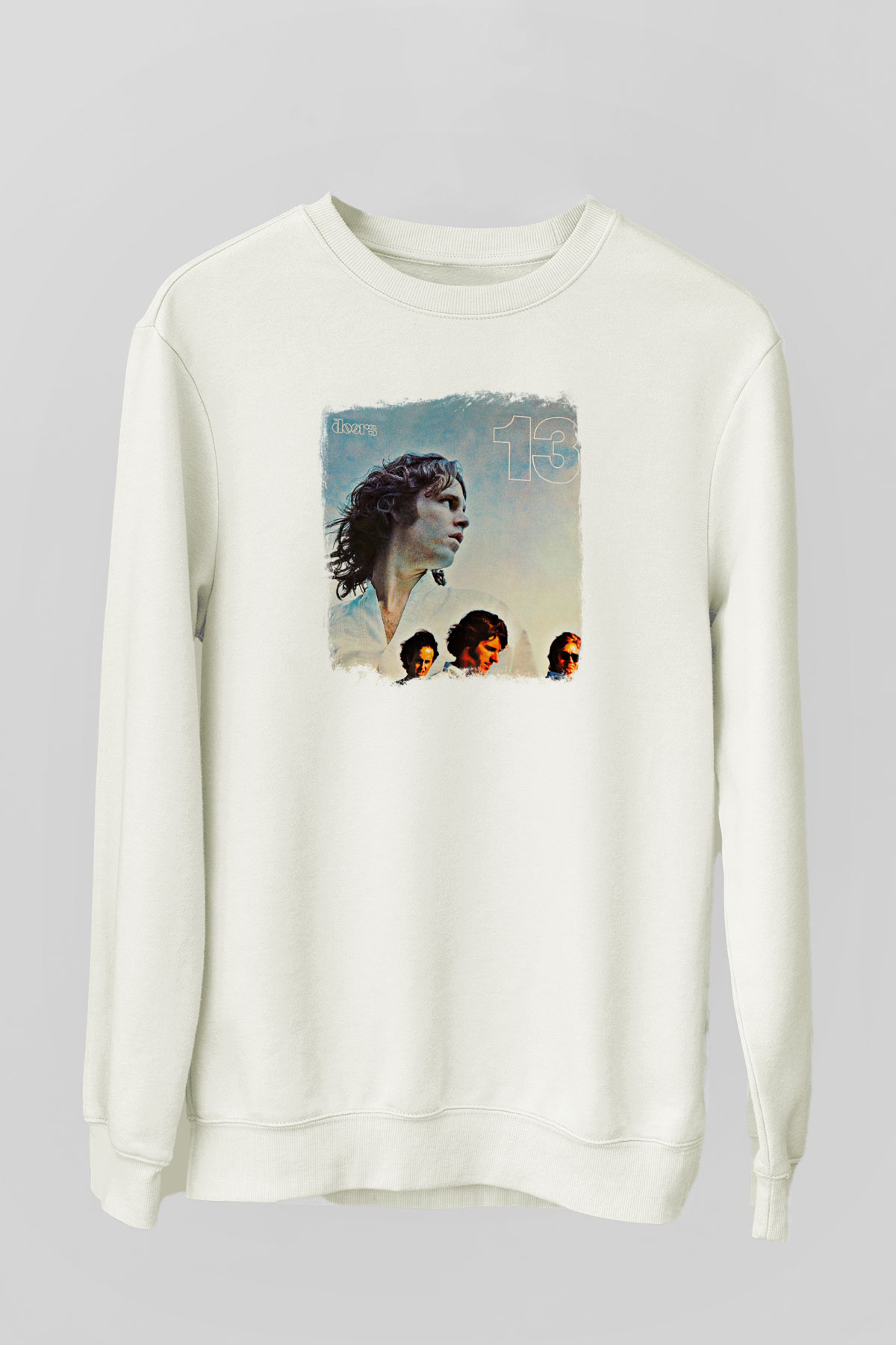 Doors Baskılı Unisex Beyaz Sweatshirt