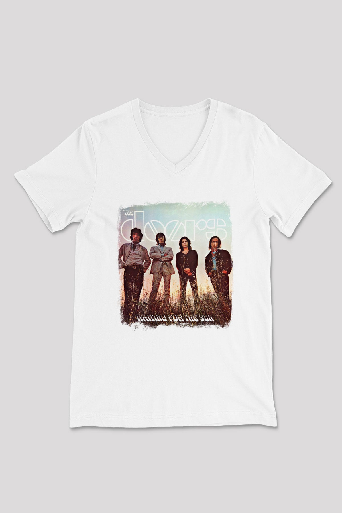 Doors Baskılı Unisex Beyaz V Yaka Tişört