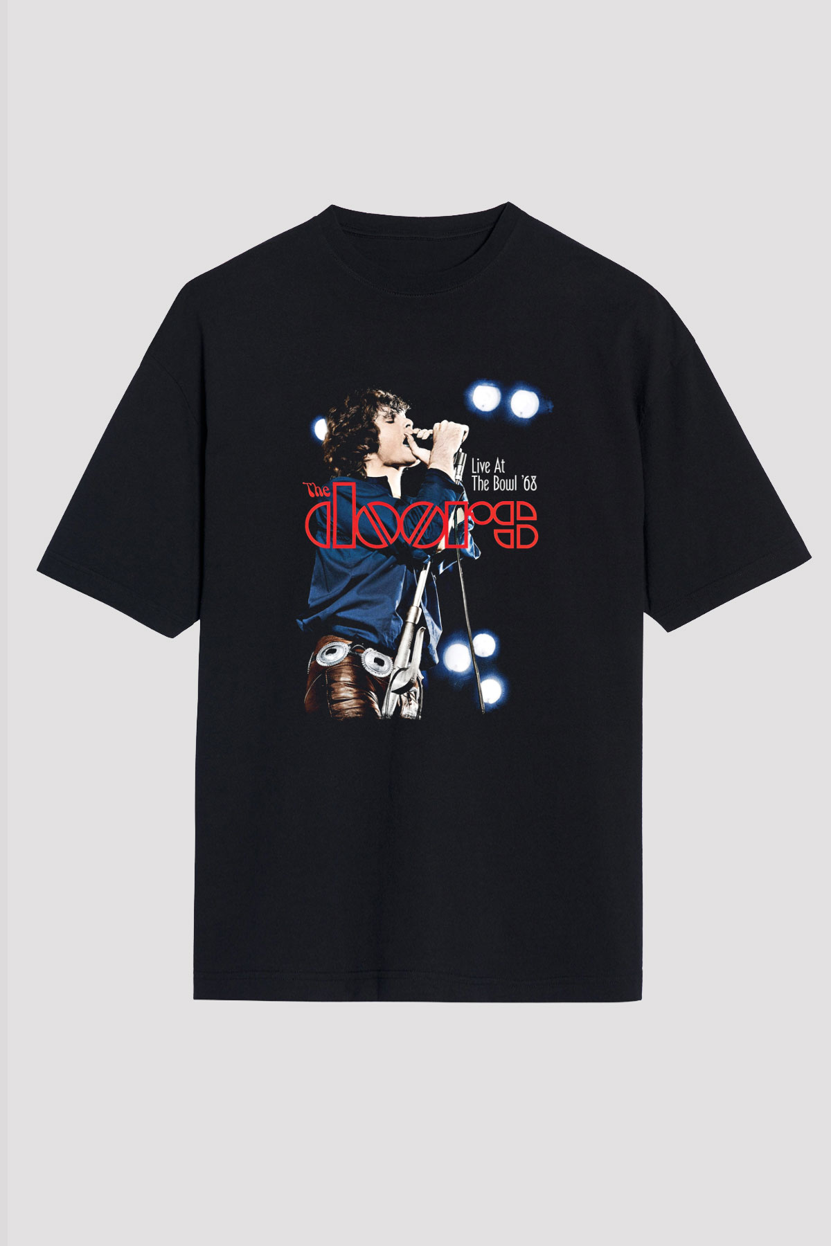Doors Baskılı Unisex Siyah Oversize Tişört