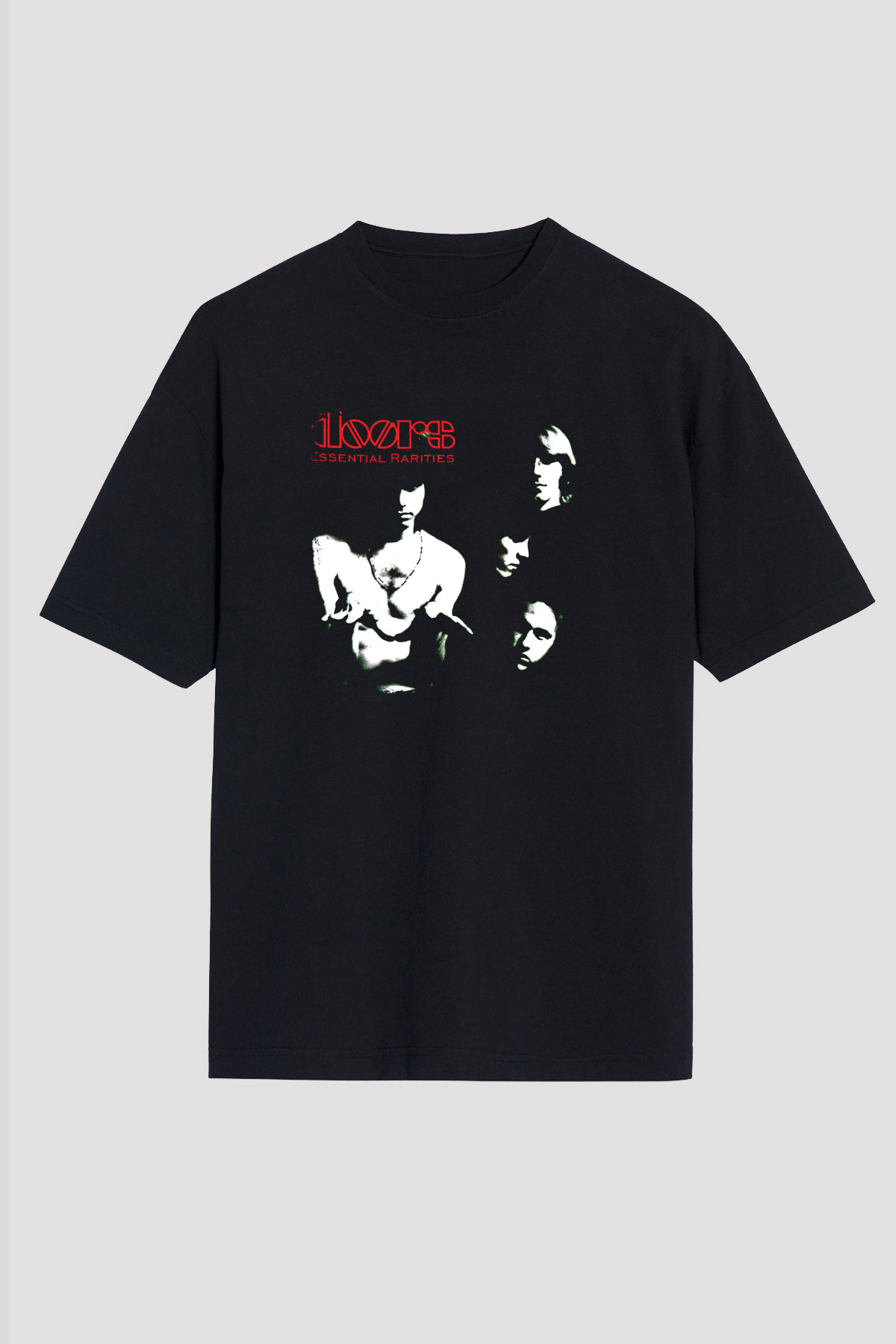 Doors Baskılı Unisex Siyah Oversize Tişört