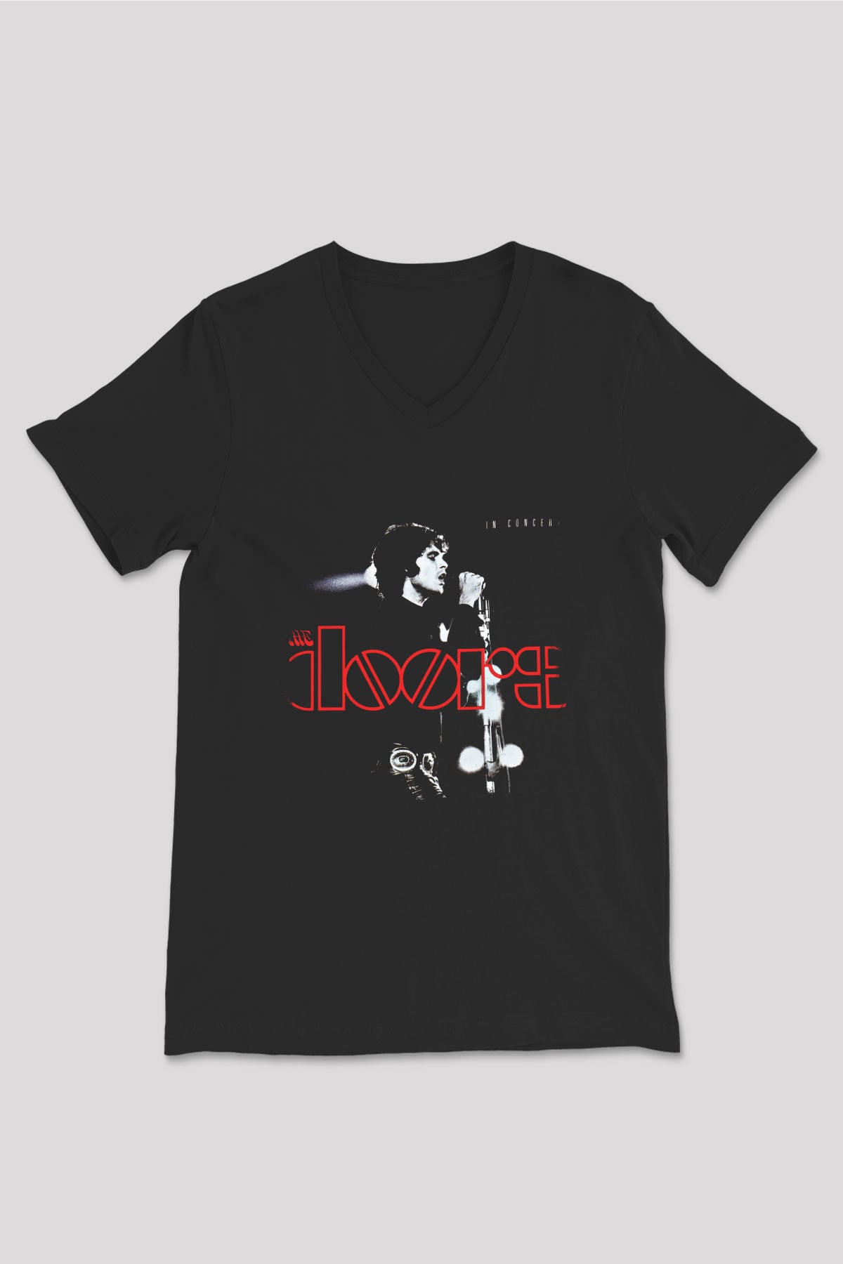 Doors Baskılı Unisex Siyah V Yaka Tişört